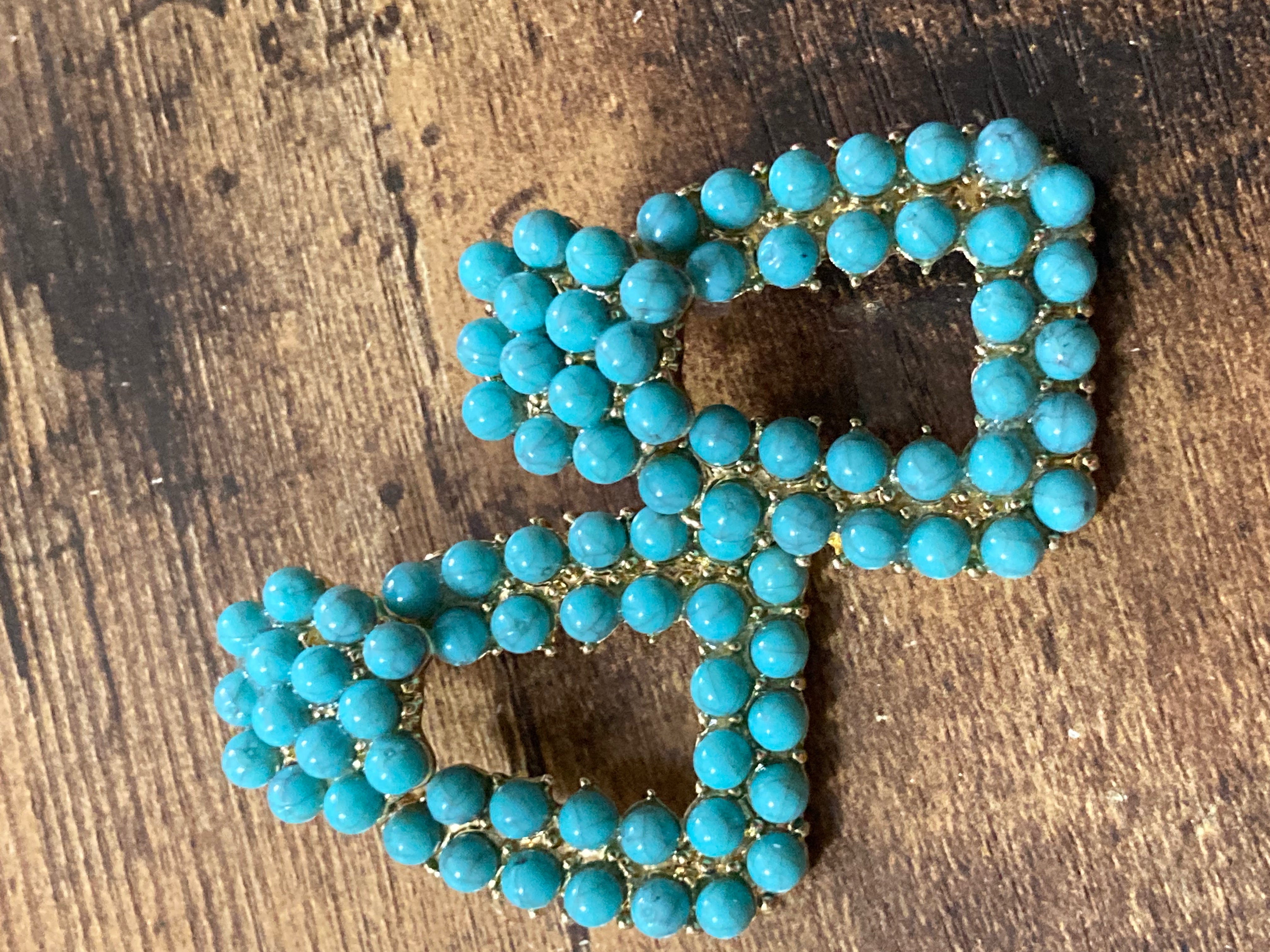 Turquoise beaded door knocker earrings