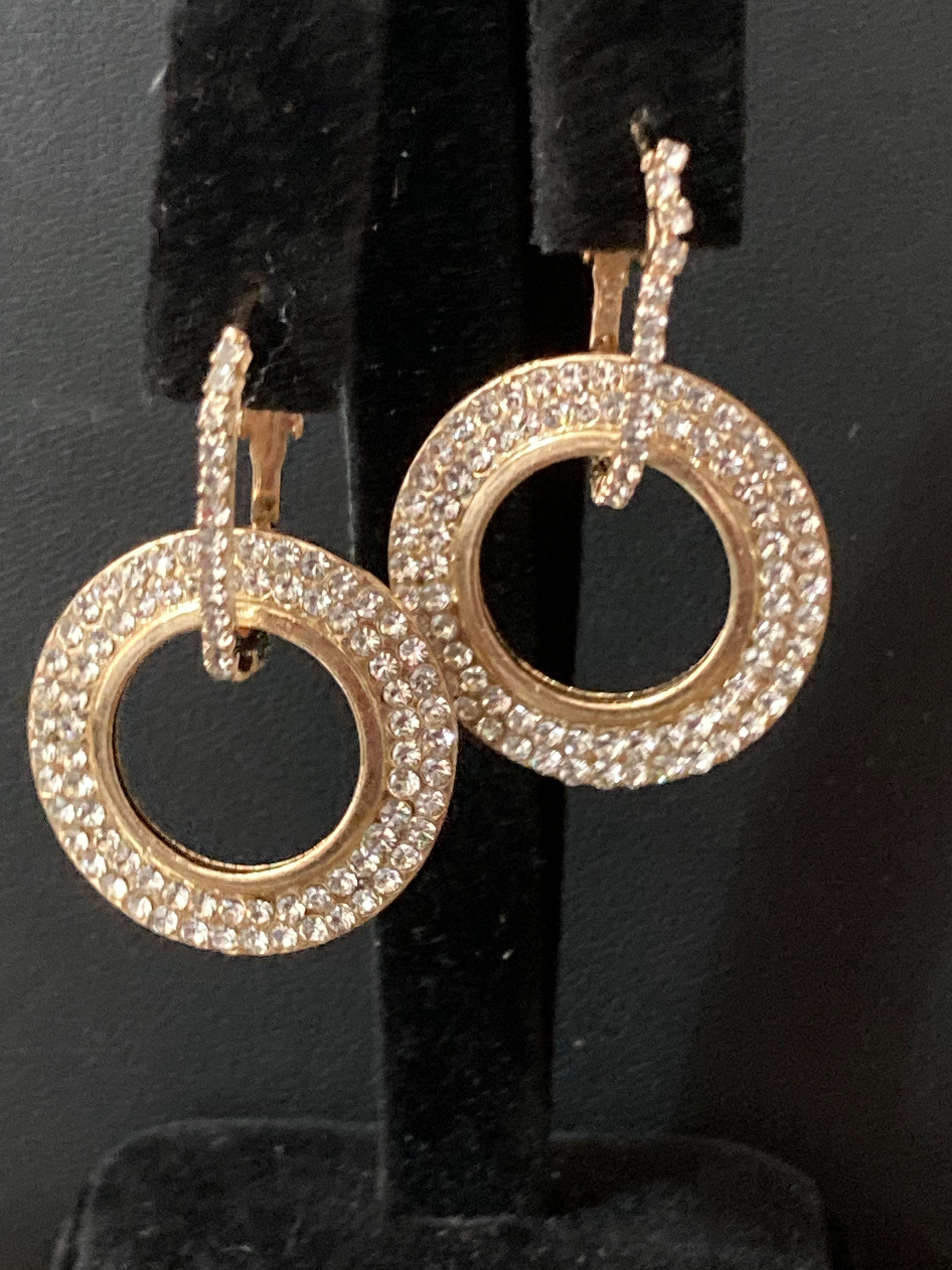 Gold pave diamanté Crystal circle drop earrings