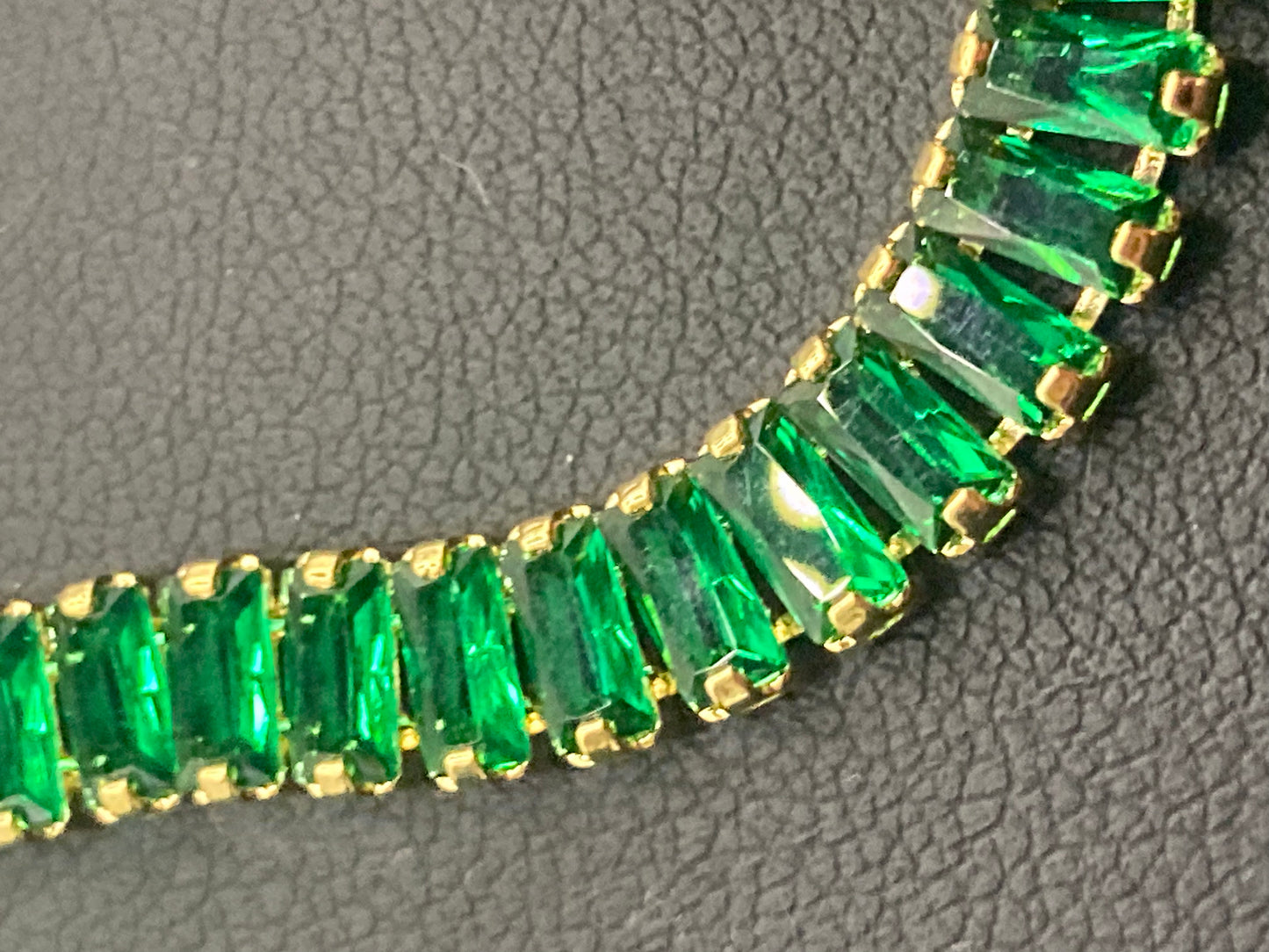 High End Emerald Green CZ tennis bracelet baguette Crystal diamanté gold plated