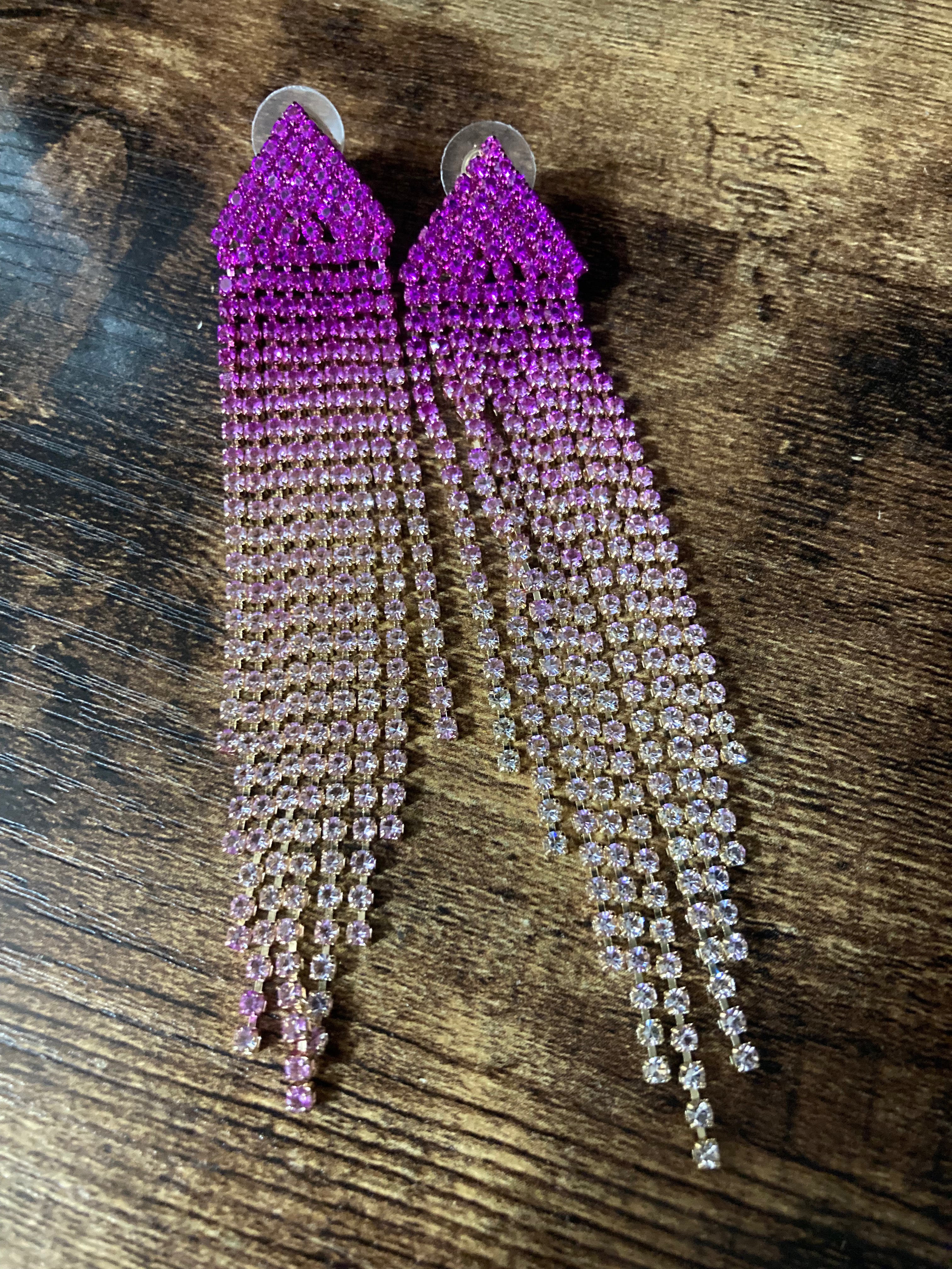 Hot pink Crystal diamanté tassel earrings