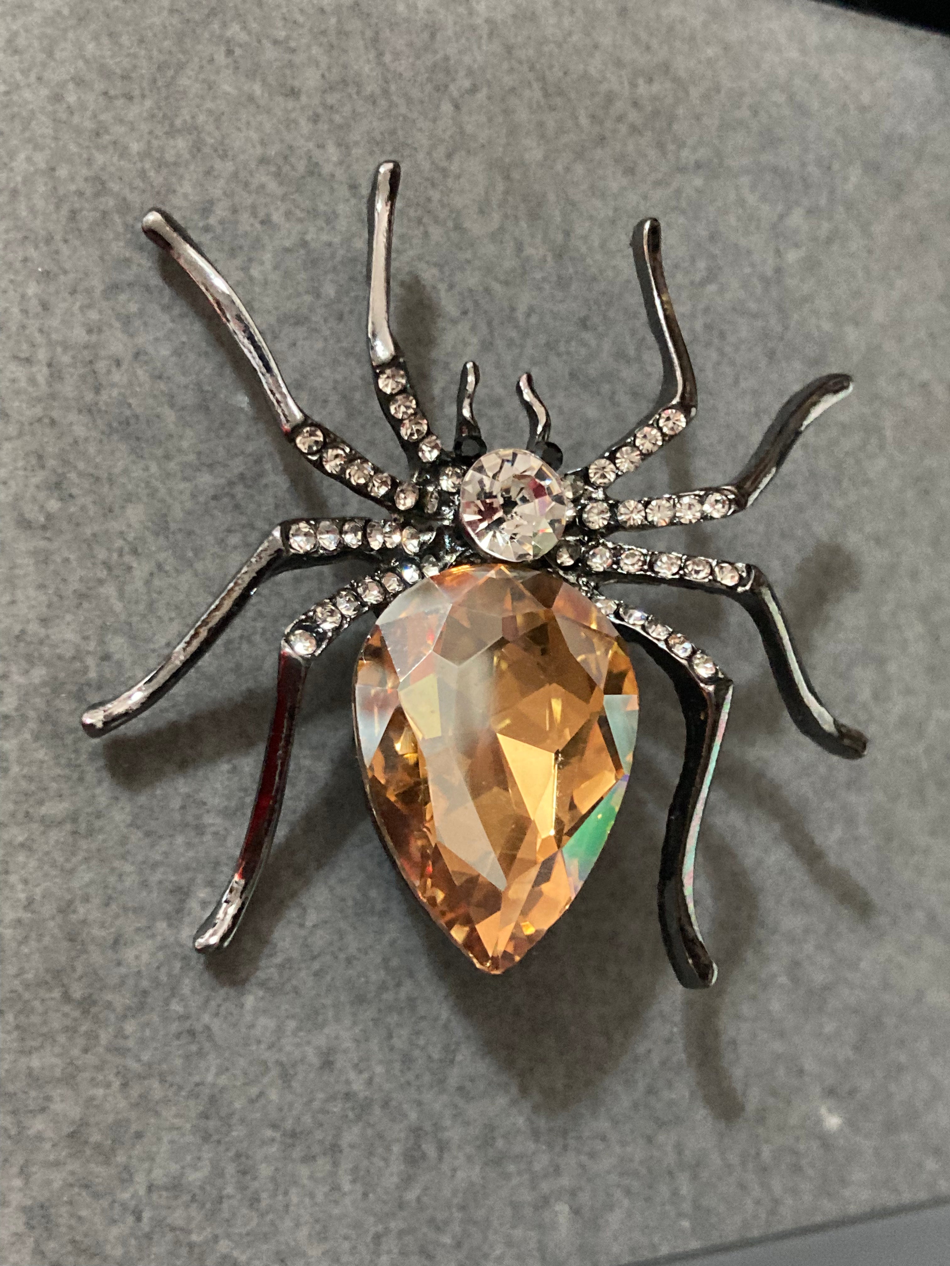 Large spider brooch citrine diamanté