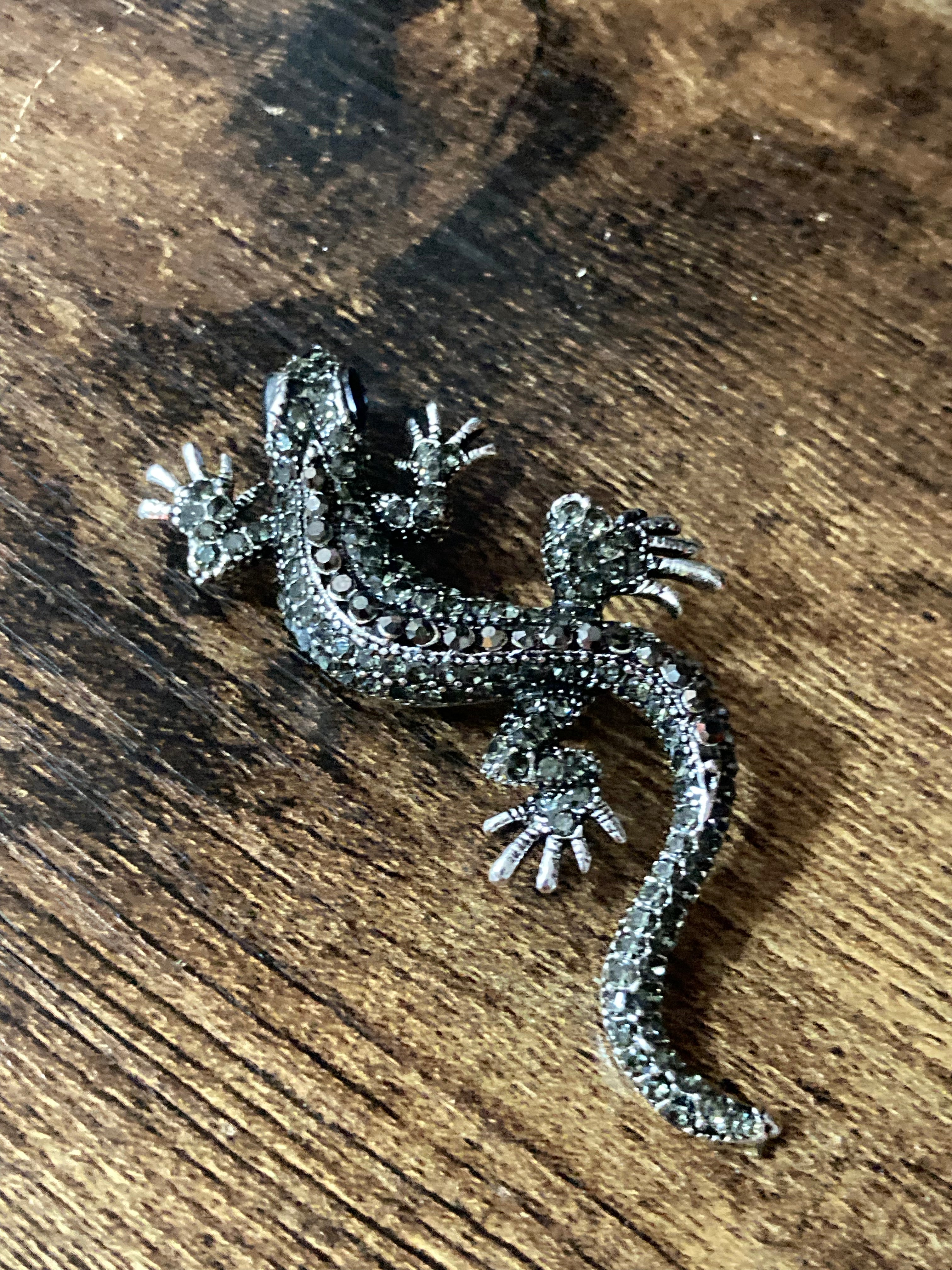 Diamanté lizard brooch and pendant