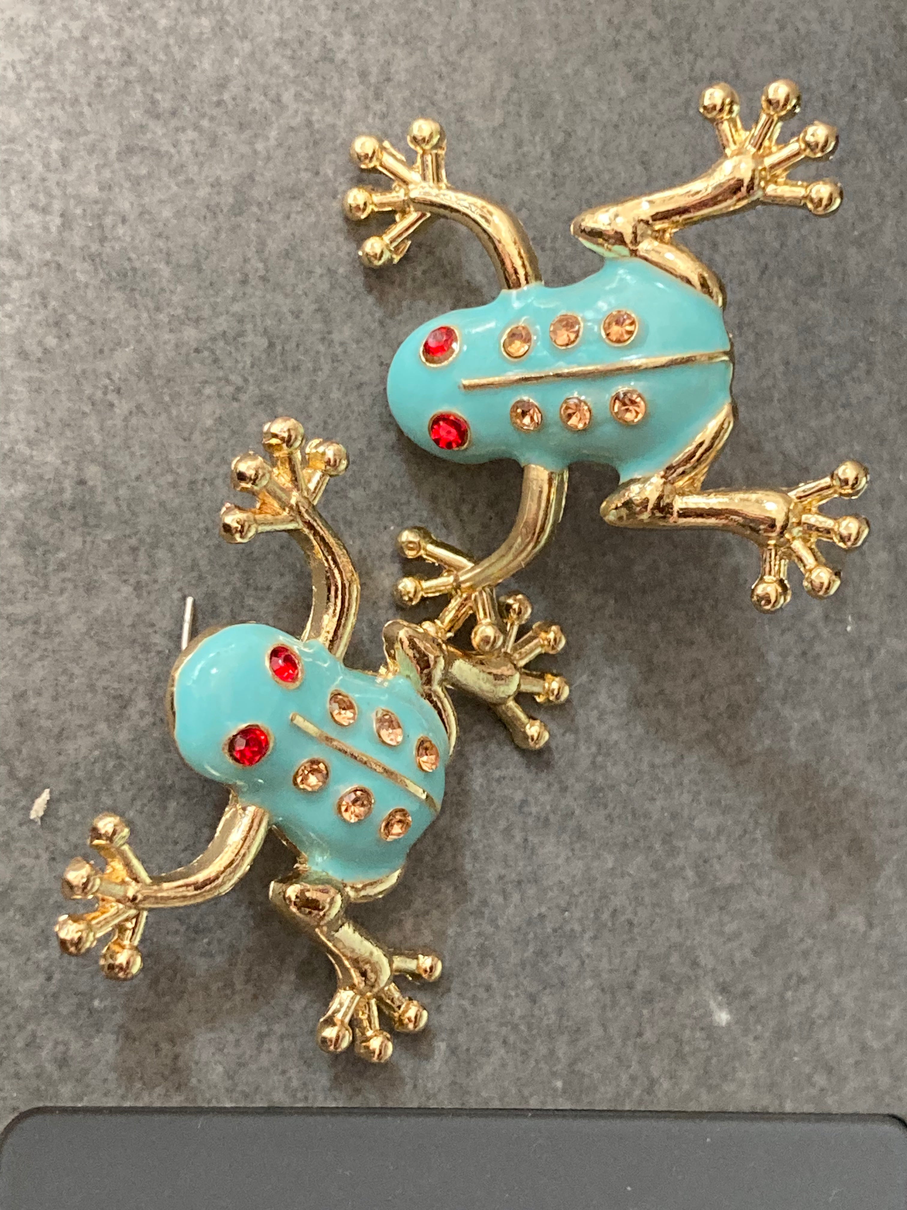 Oversized gold diamanté frog earrings