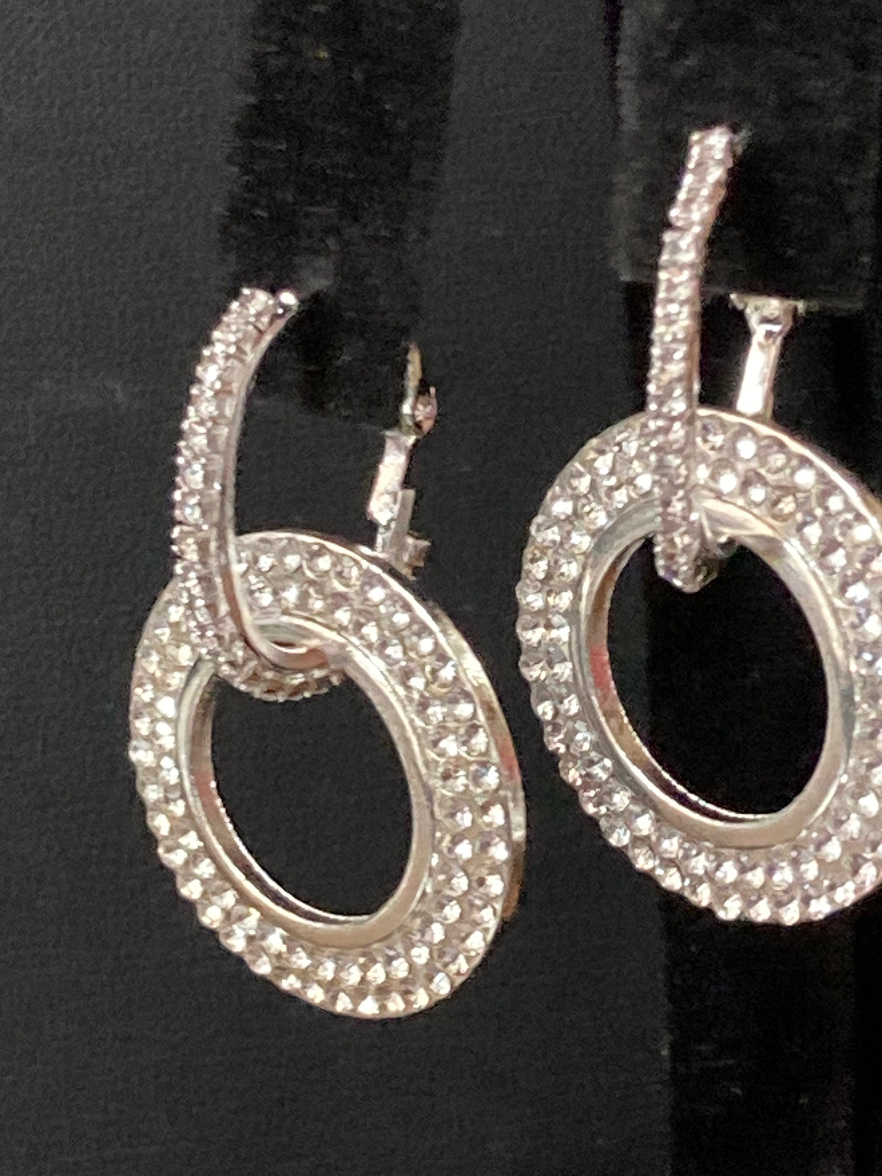 Silver diamanté circle drop earrings