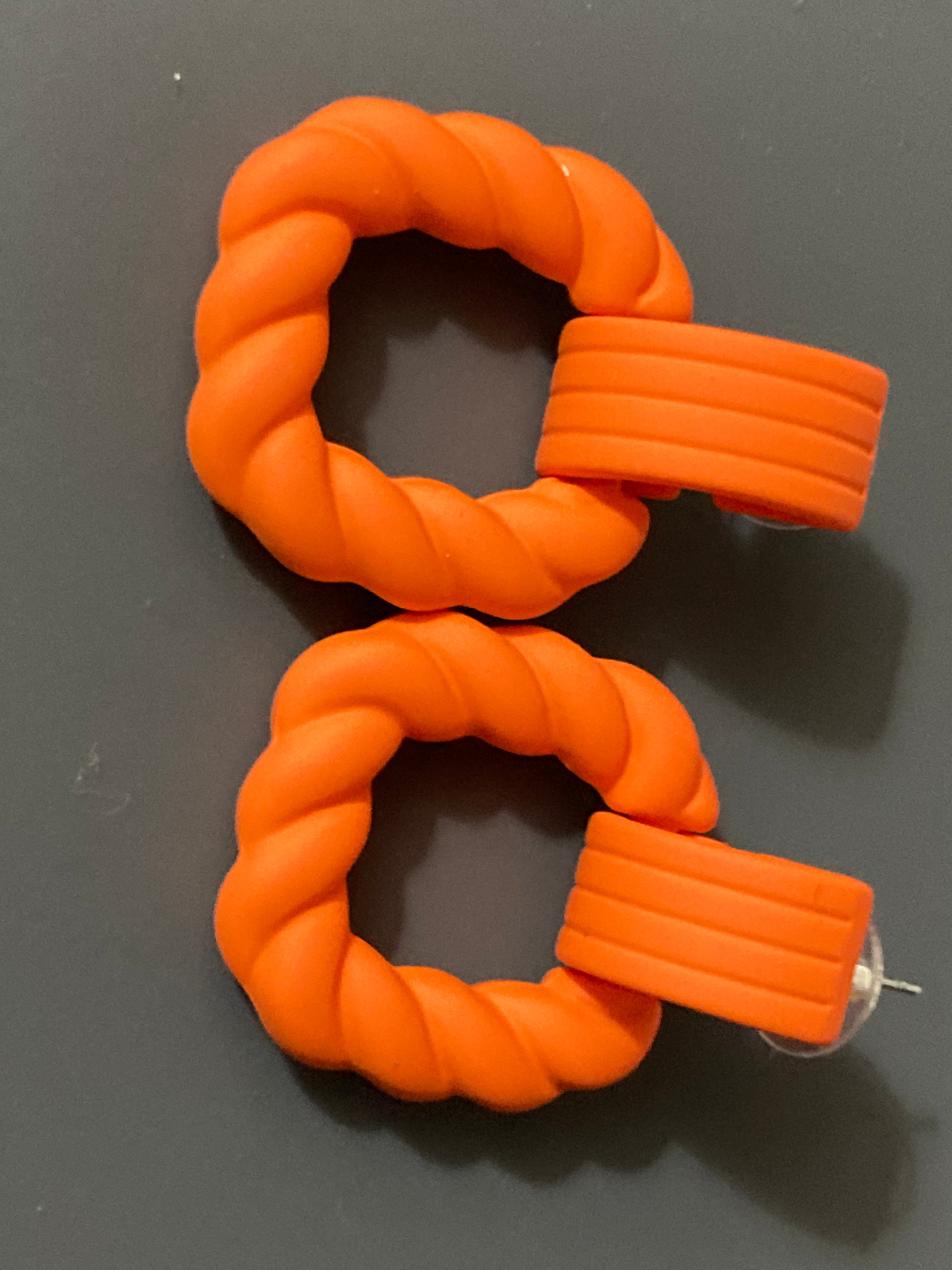 Bright Orange nautical rope twist door knocker earrings