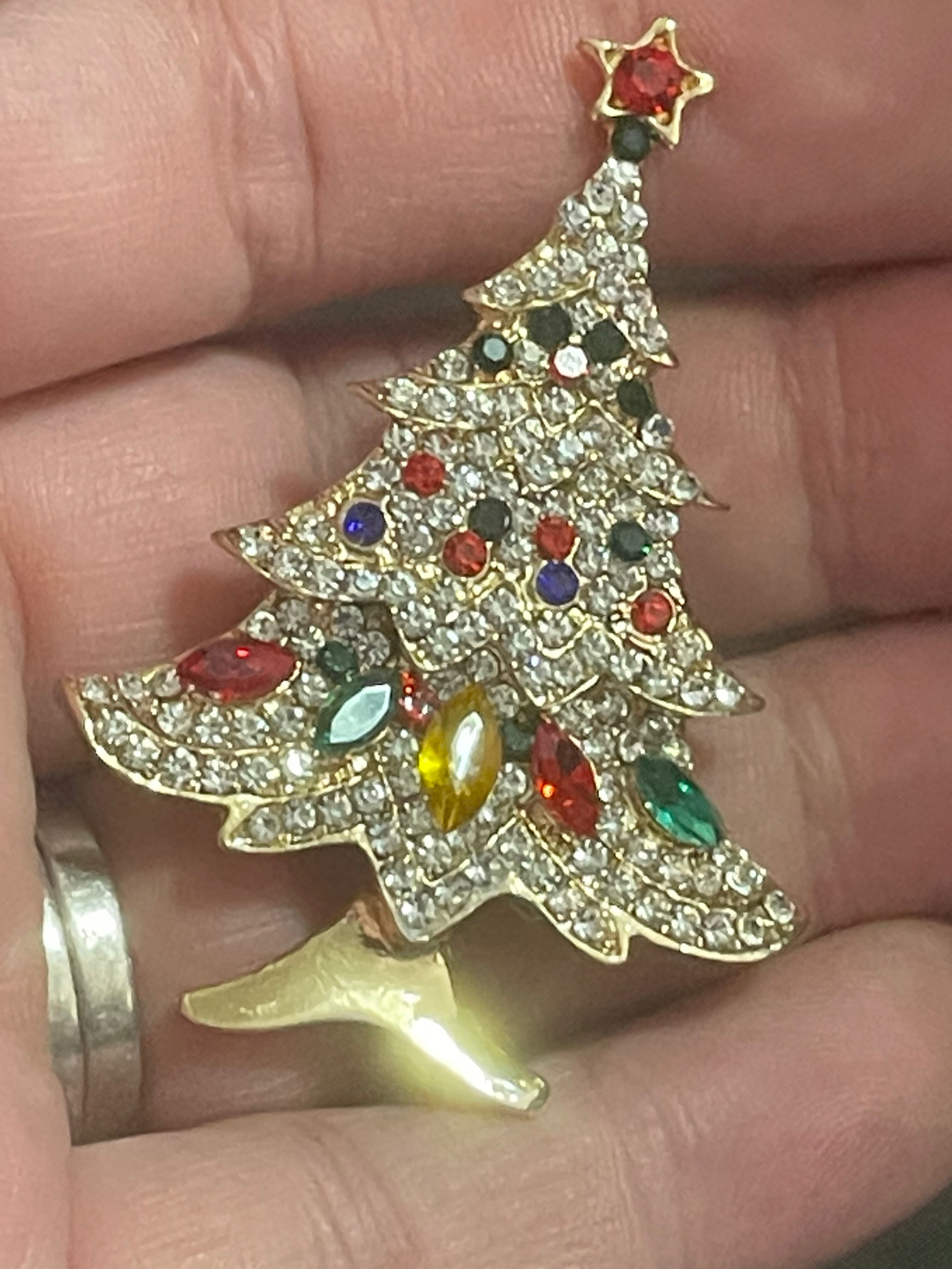 Rainbow Crystal diamanté Christmas tree brooch