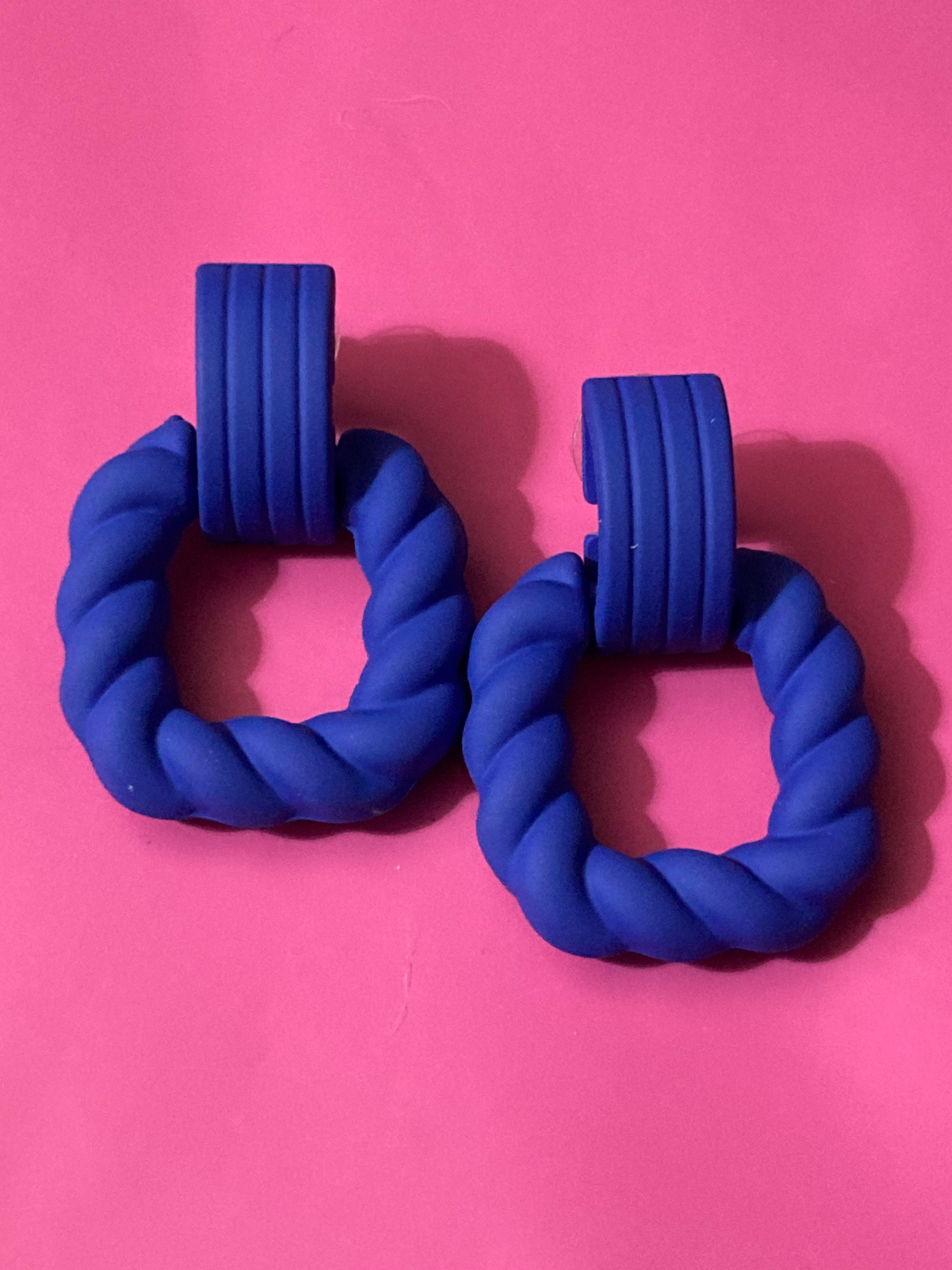 Cobalt blue nautical rope twist door knocker earrings