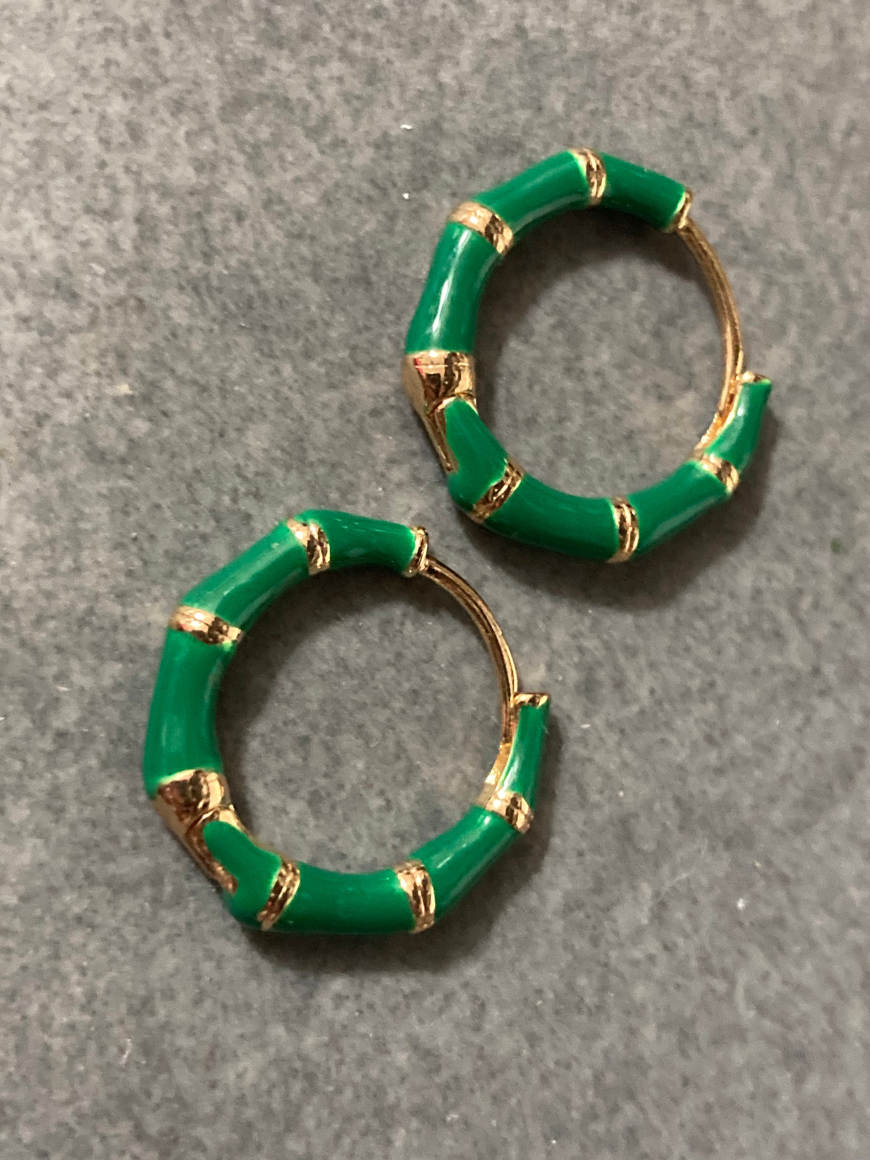 Small enamel bright green hoop earrings Huggies