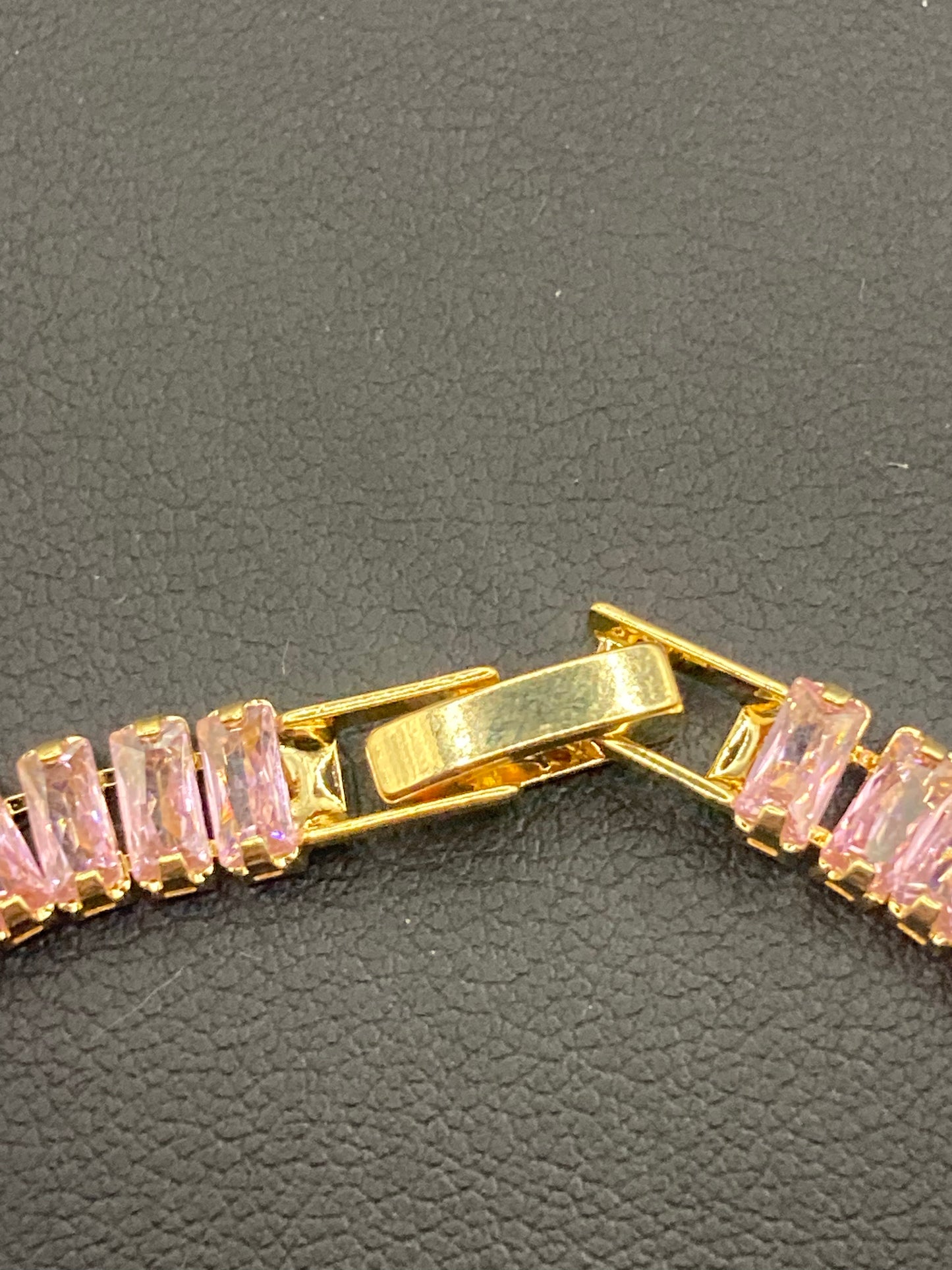 High End pink CZ tennis bracelet baguette Crystal diamanté gold plated