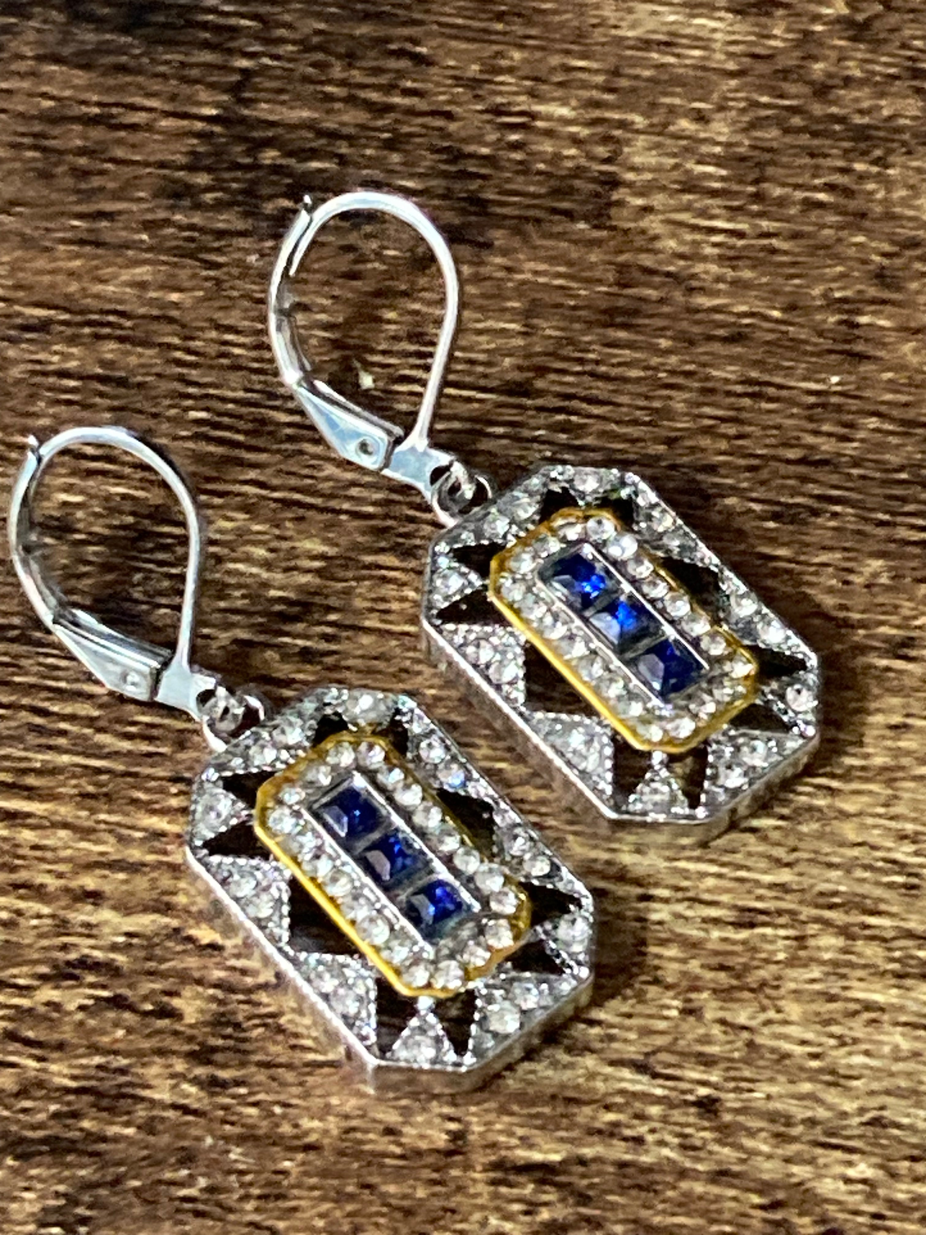 Art deco sapphire diamanté reproduction earrings