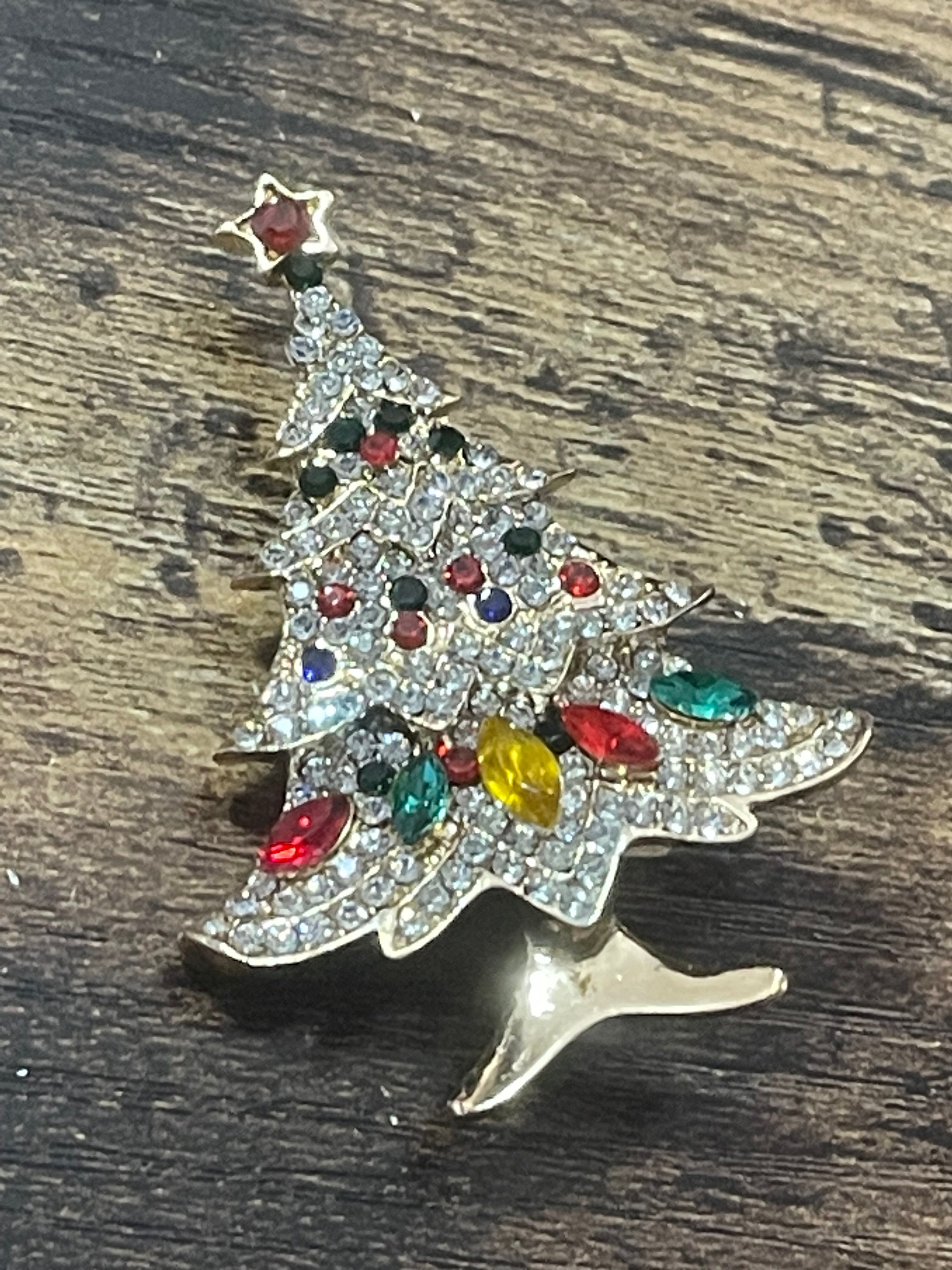 Rainbow Crystal diamanté Christmas tree brooch