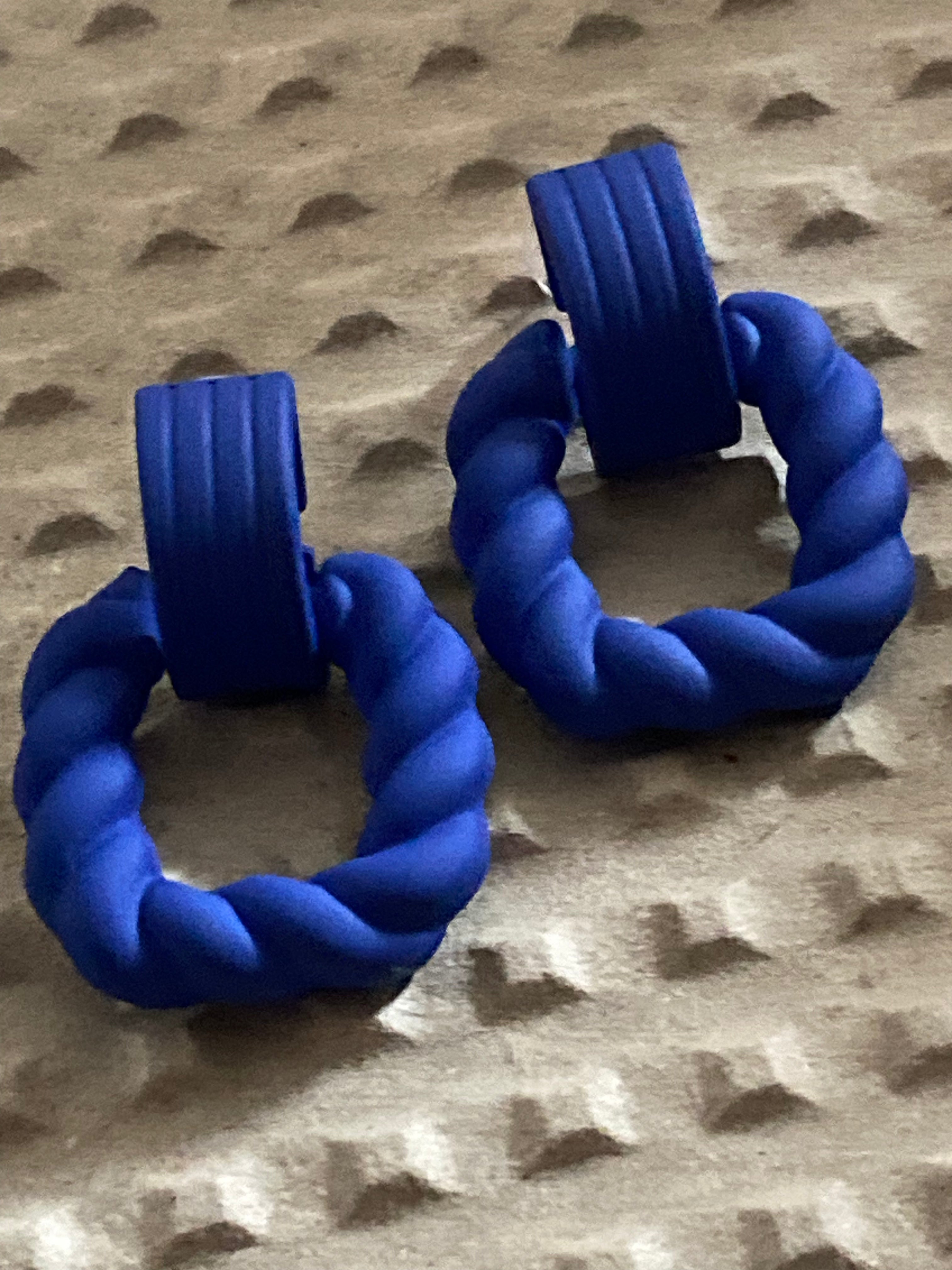 Cobalt blue nautical rope twist door knocker earrings