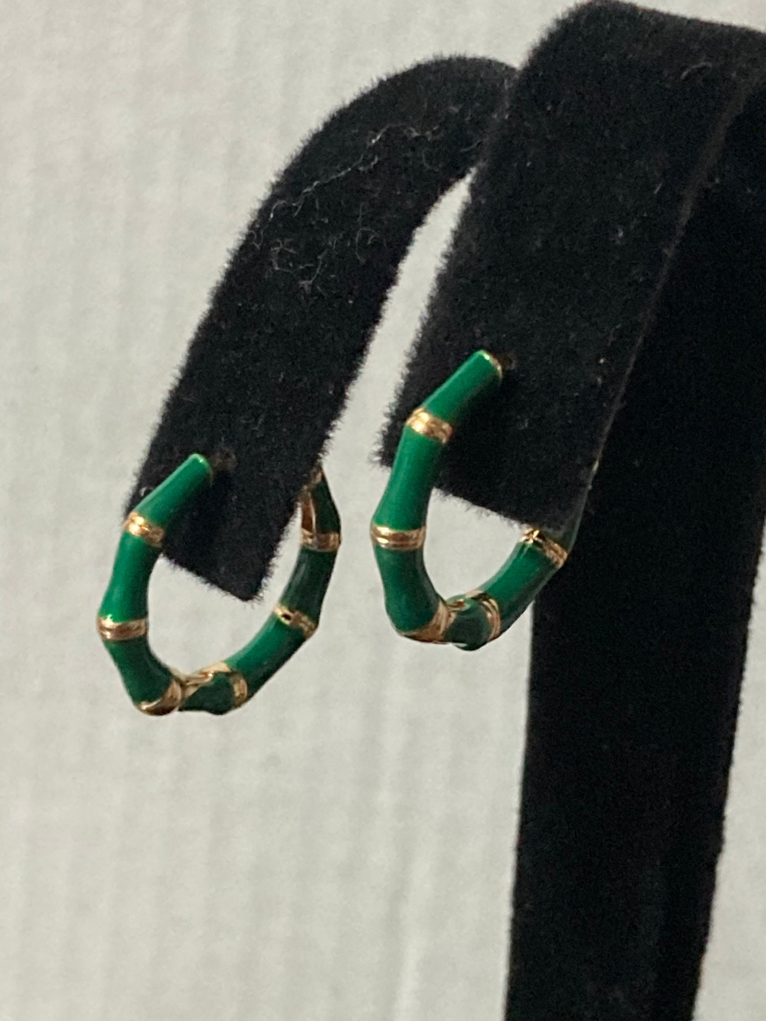 Small enamel bright green hoop earrings Huggies