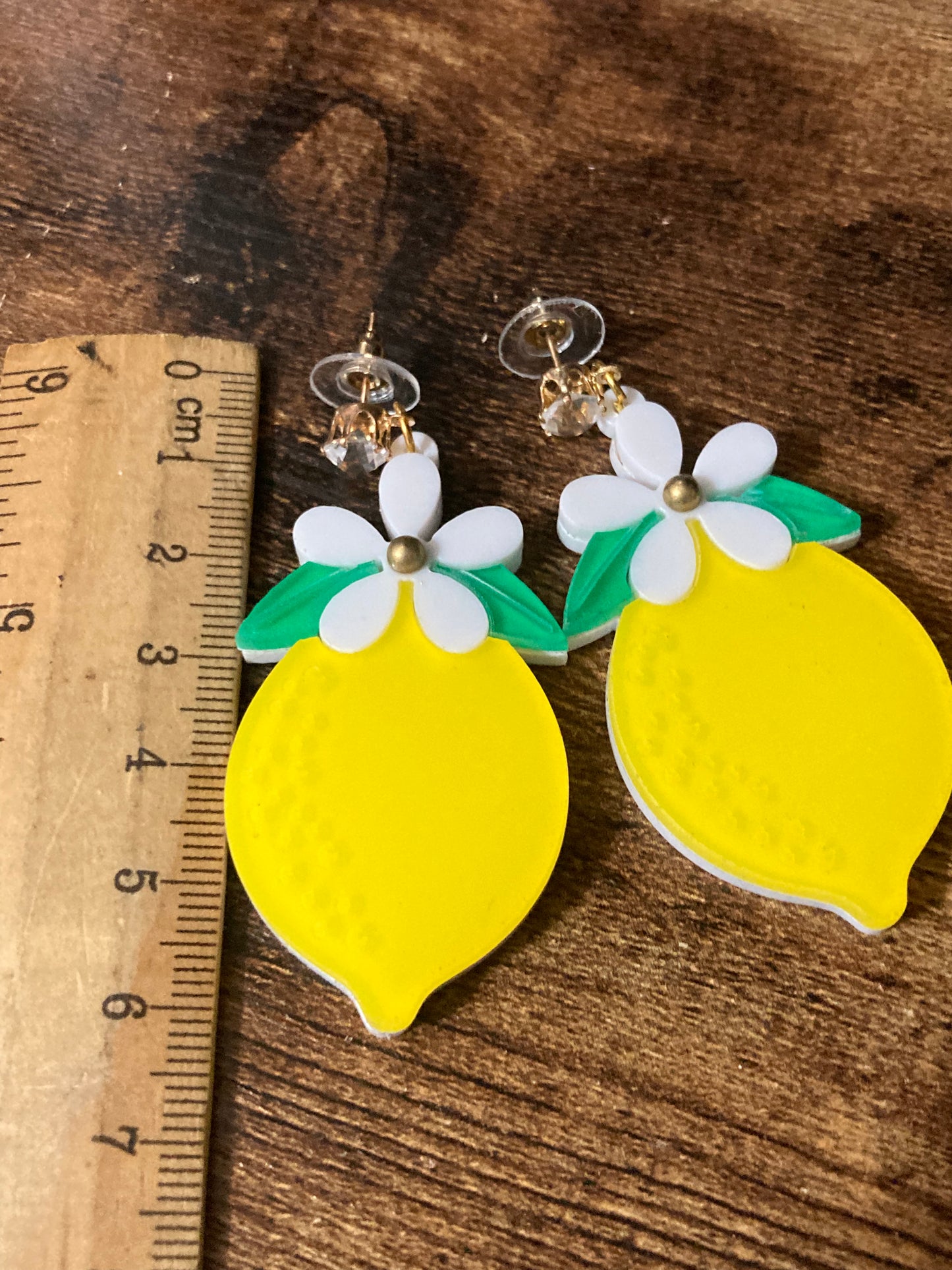 Acrylic yellow lemon fruit earrings