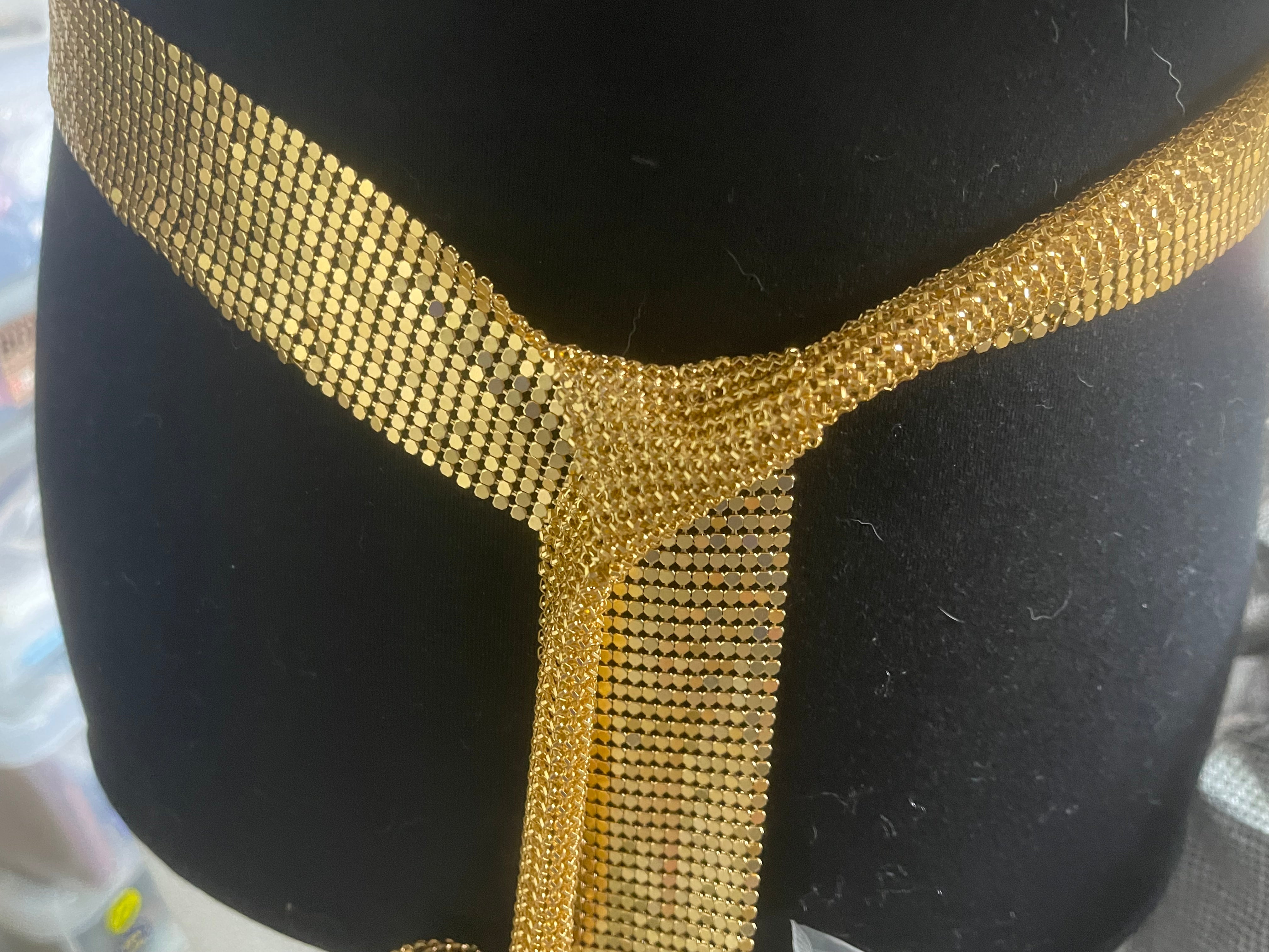 Long gold mesh chainmail versatile necklace