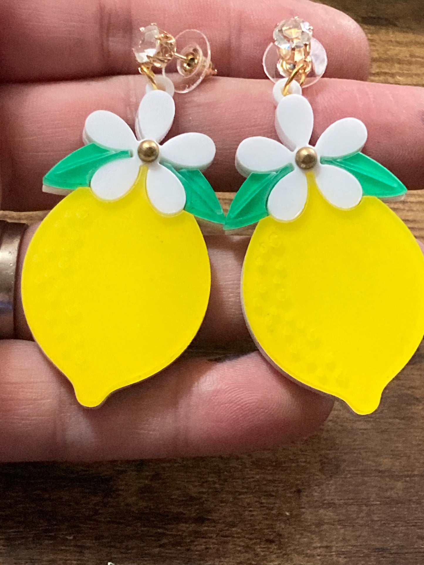 Acrylic yellow lemon fruit earrings