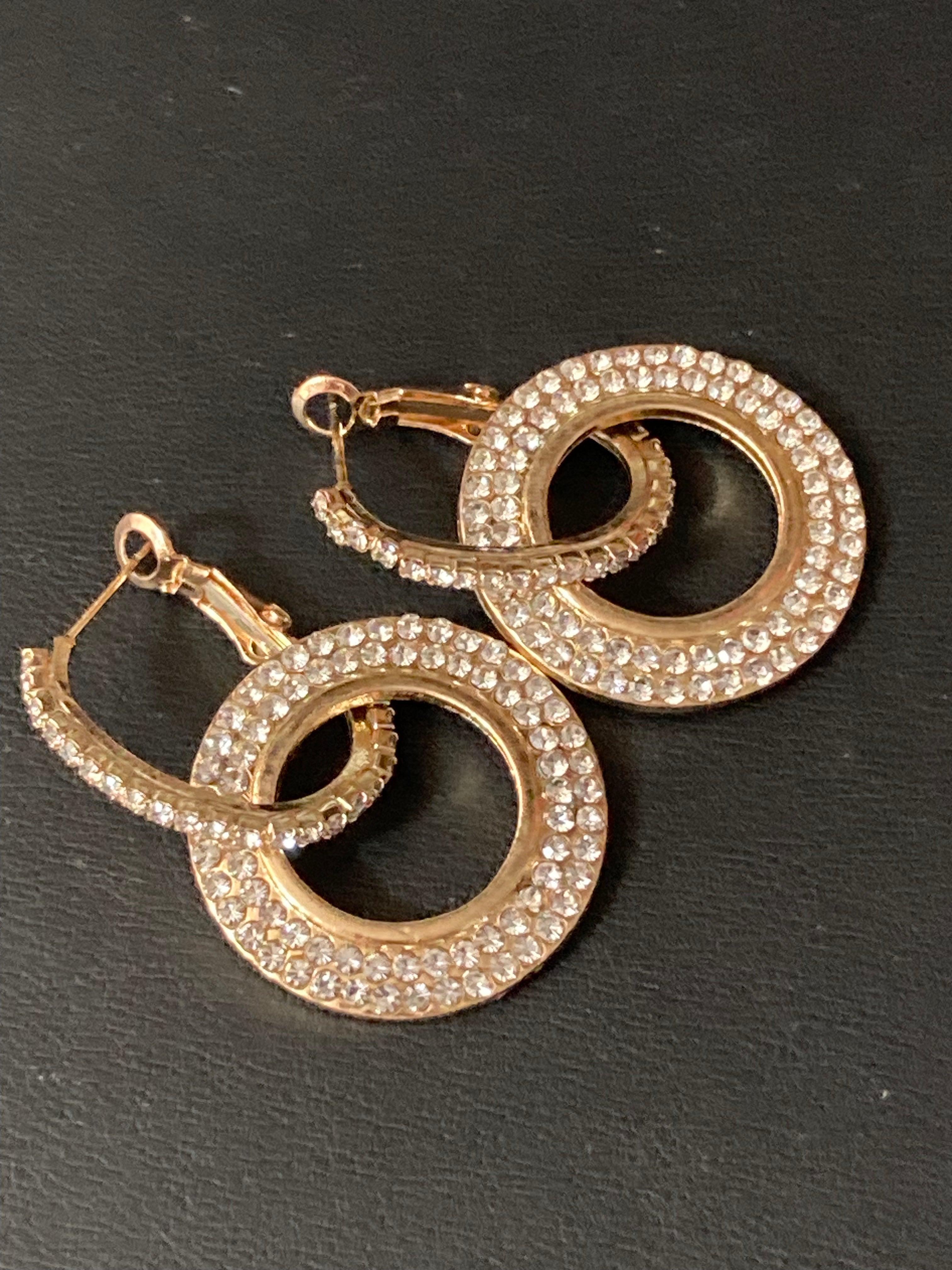 Gold pave diamanté Crystal circle drop earrings