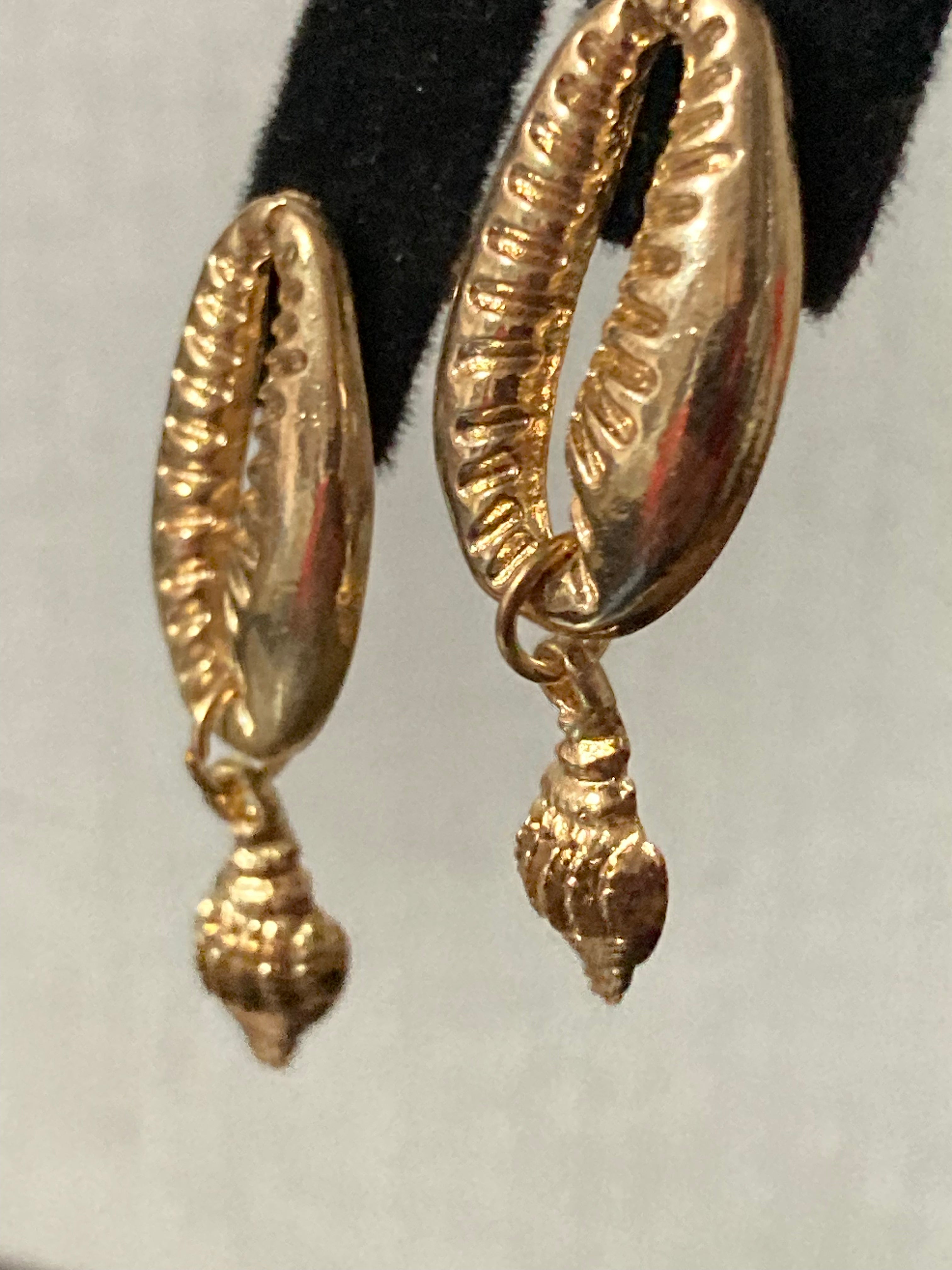 Gold conch shell nautical drop earrings