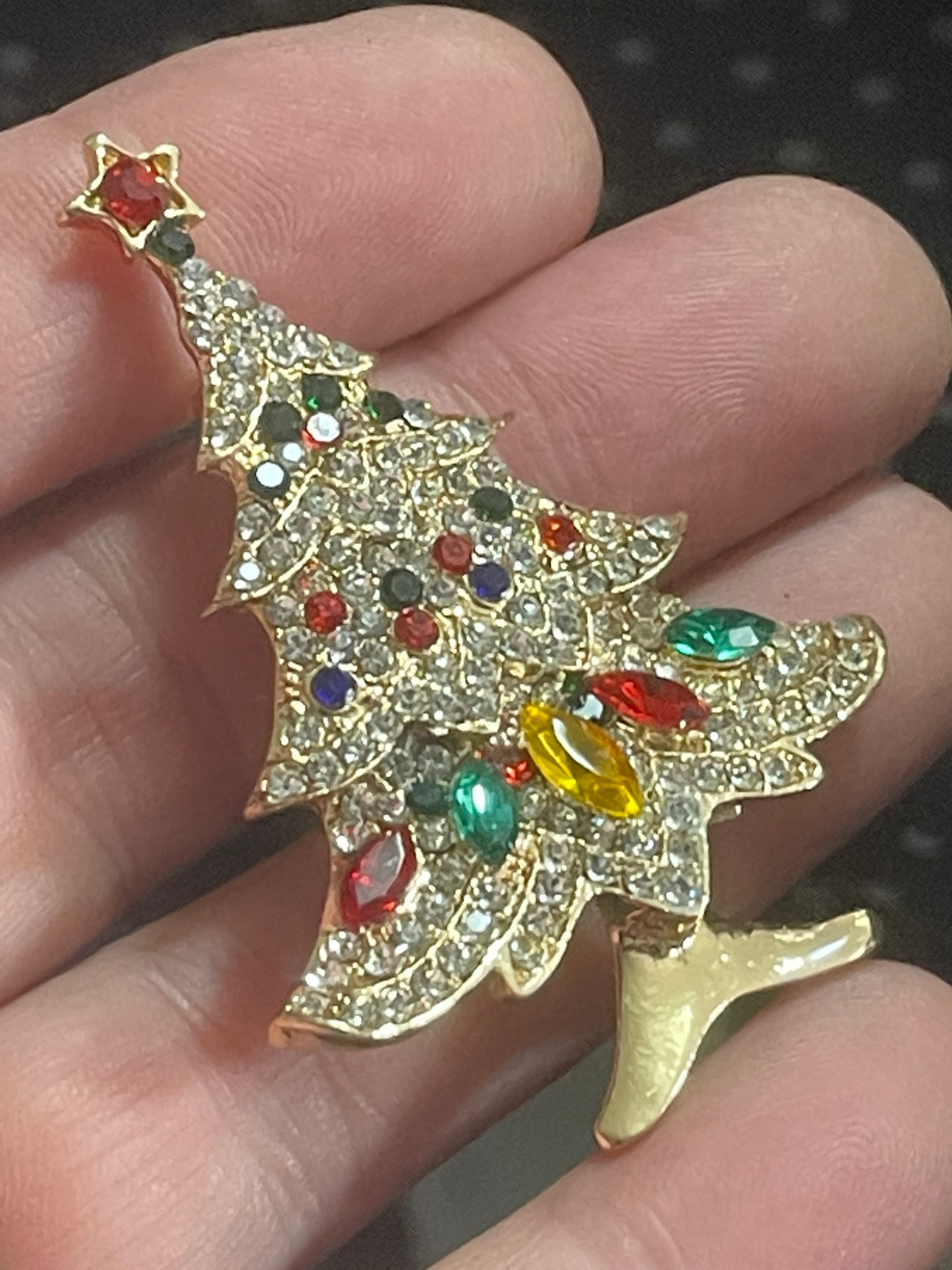 Rainbow Crystal diamanté Christmas tree brooch