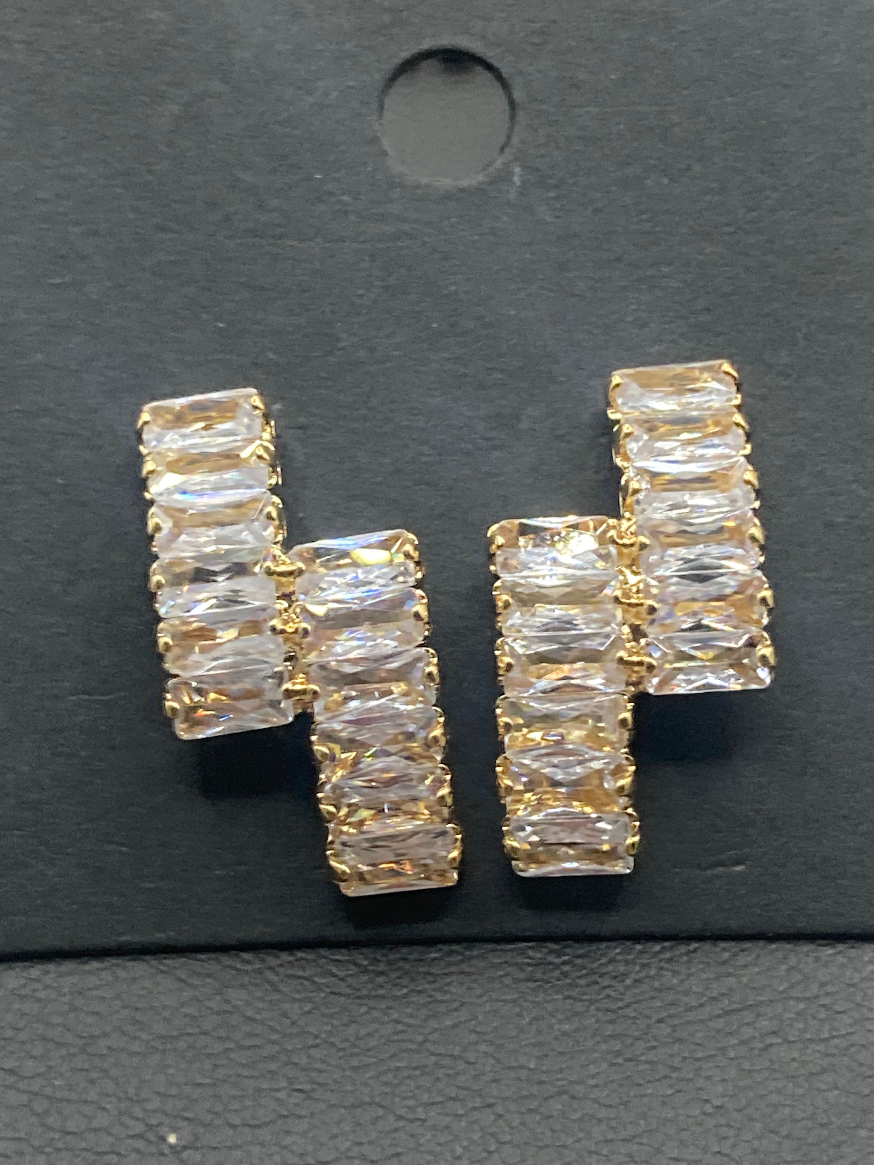 High End CZ earrings baguette Crystal diamanté gold plated