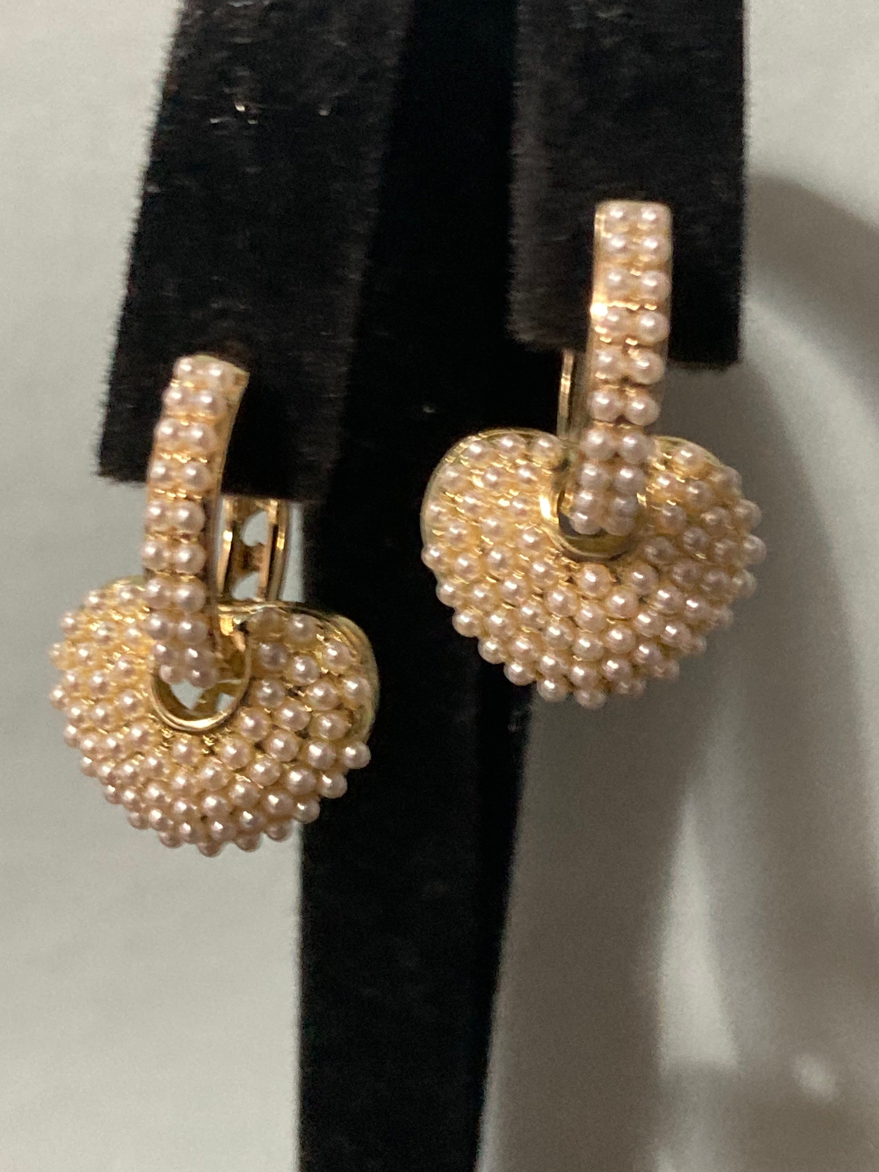 Faux Seed pearl heart Huggie hoop earrings