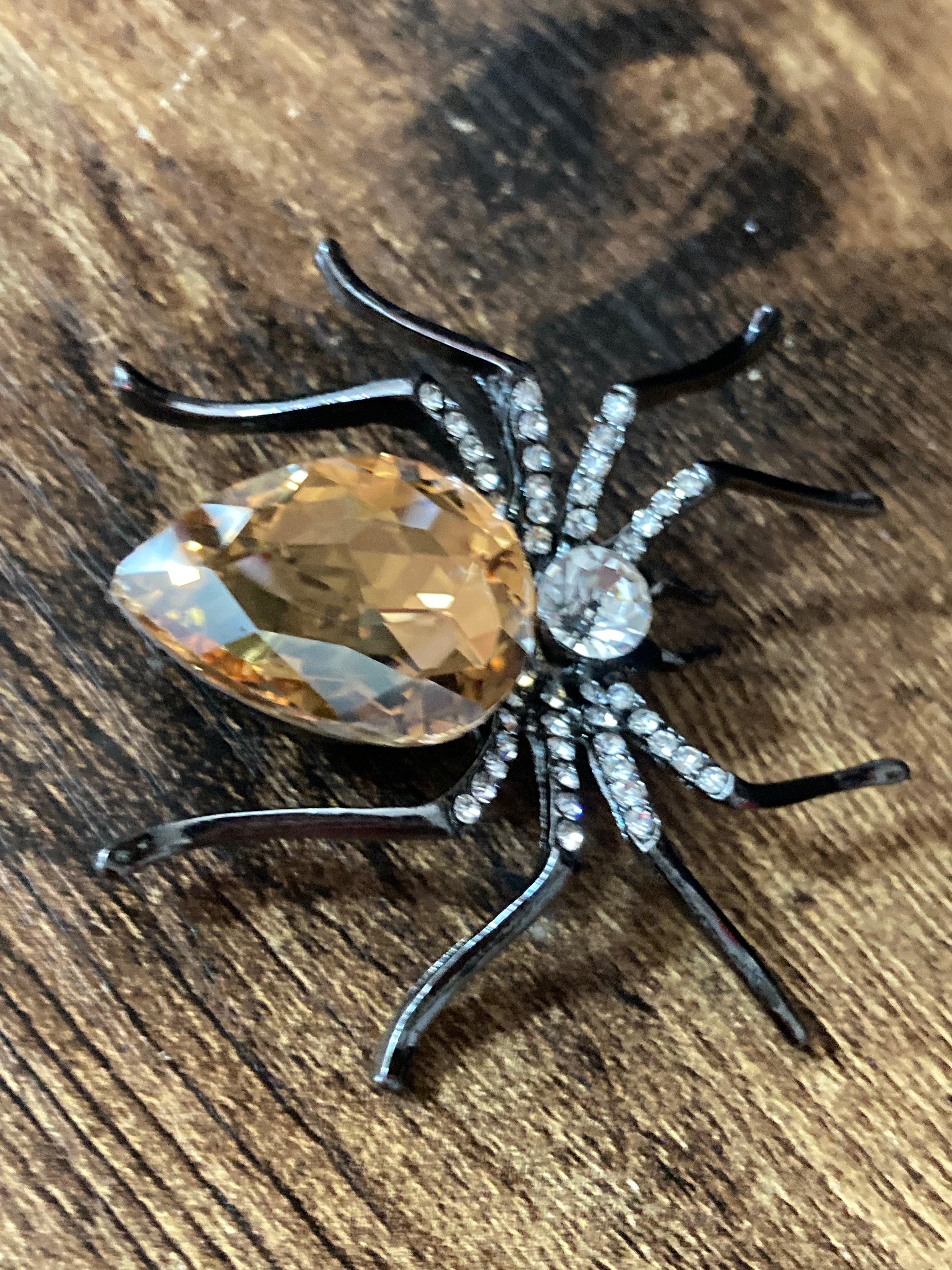 Large spider brooch citrine diamanté