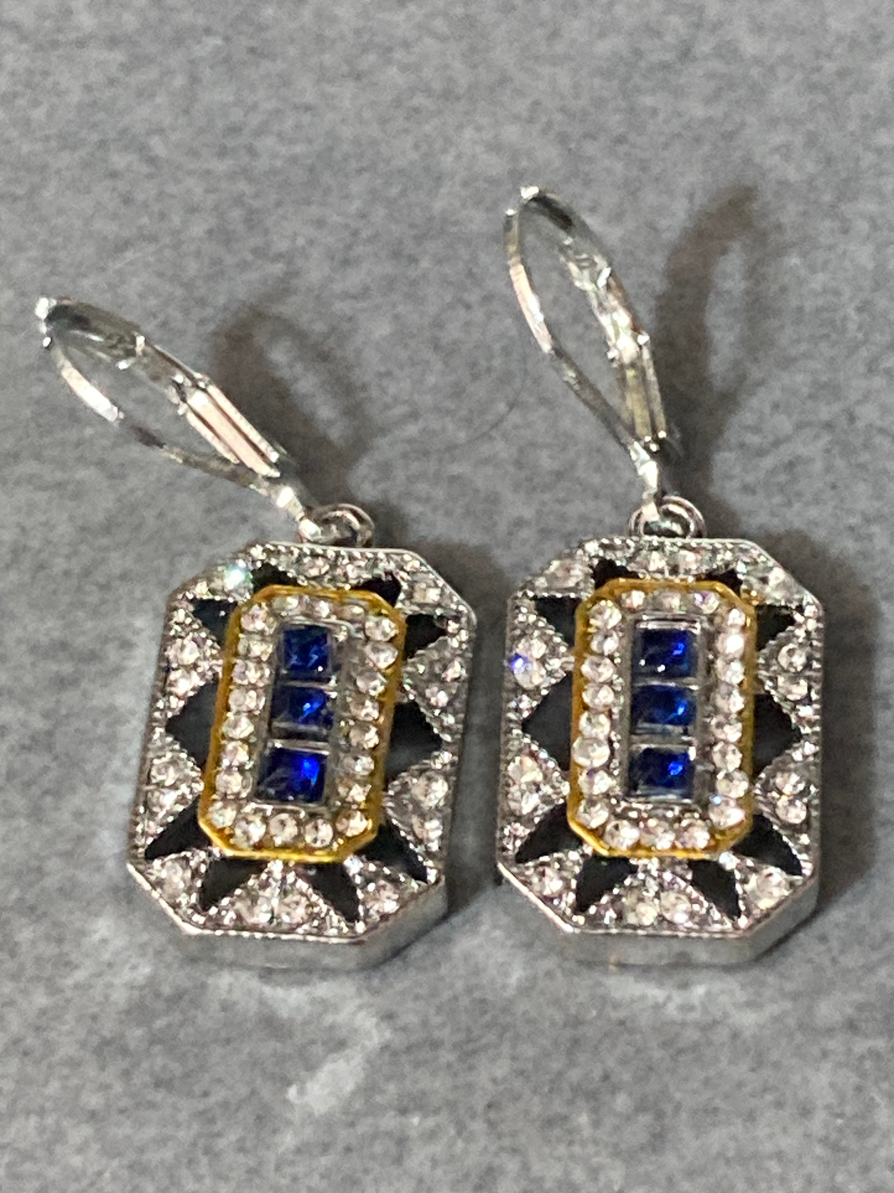 Art deco sapphire diamanté reproduction earrings