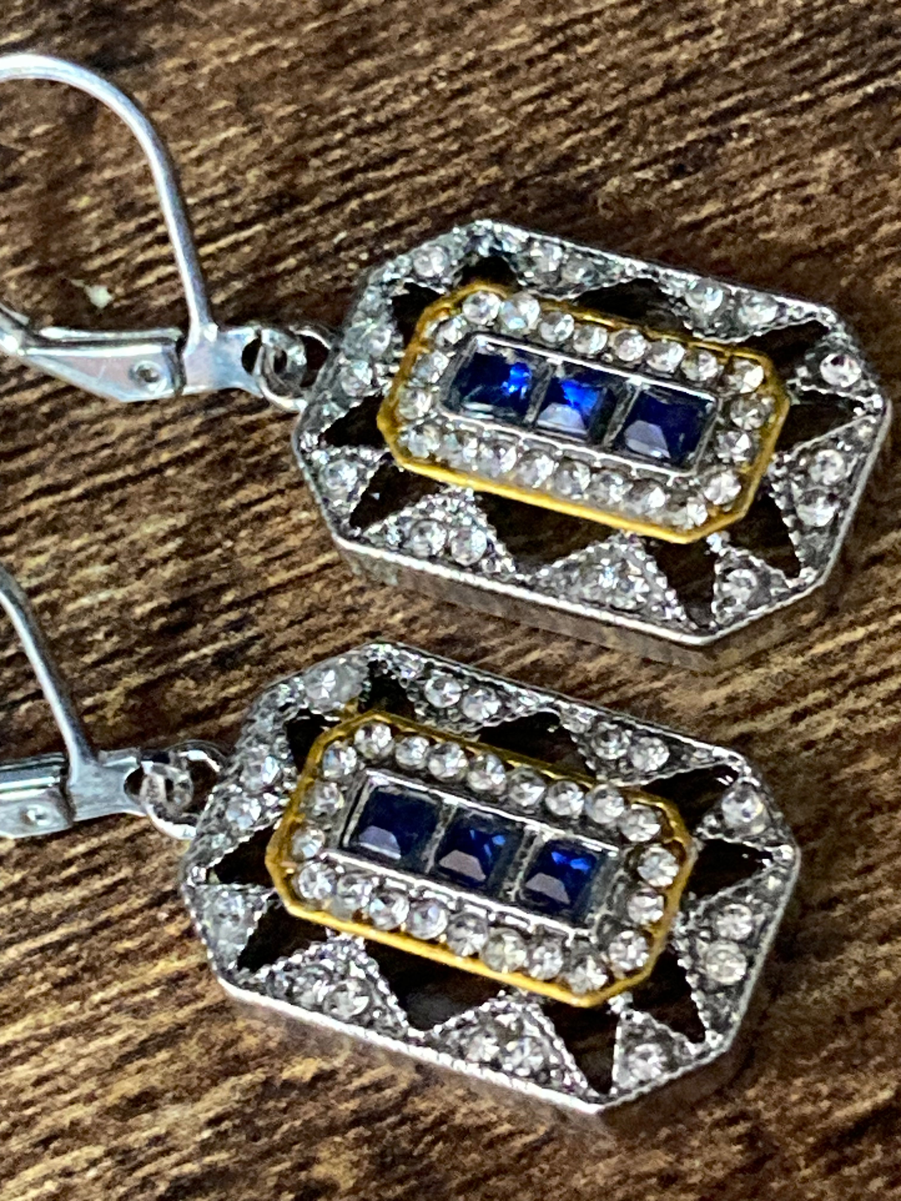 Art deco sapphire diamanté reproduction earrings