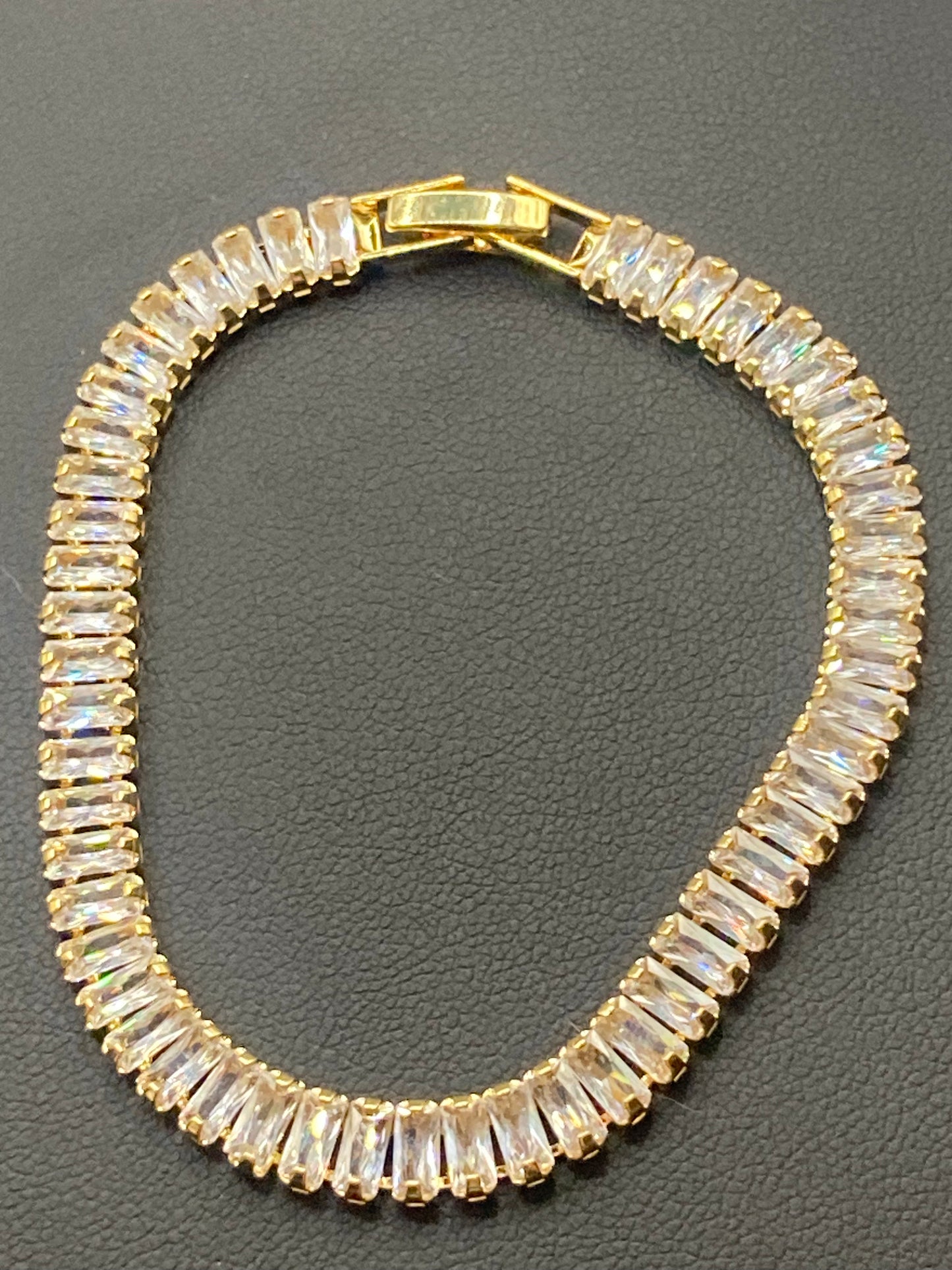 High End clear CZ tennis bracelet baguette Crystal diamanté gold plated