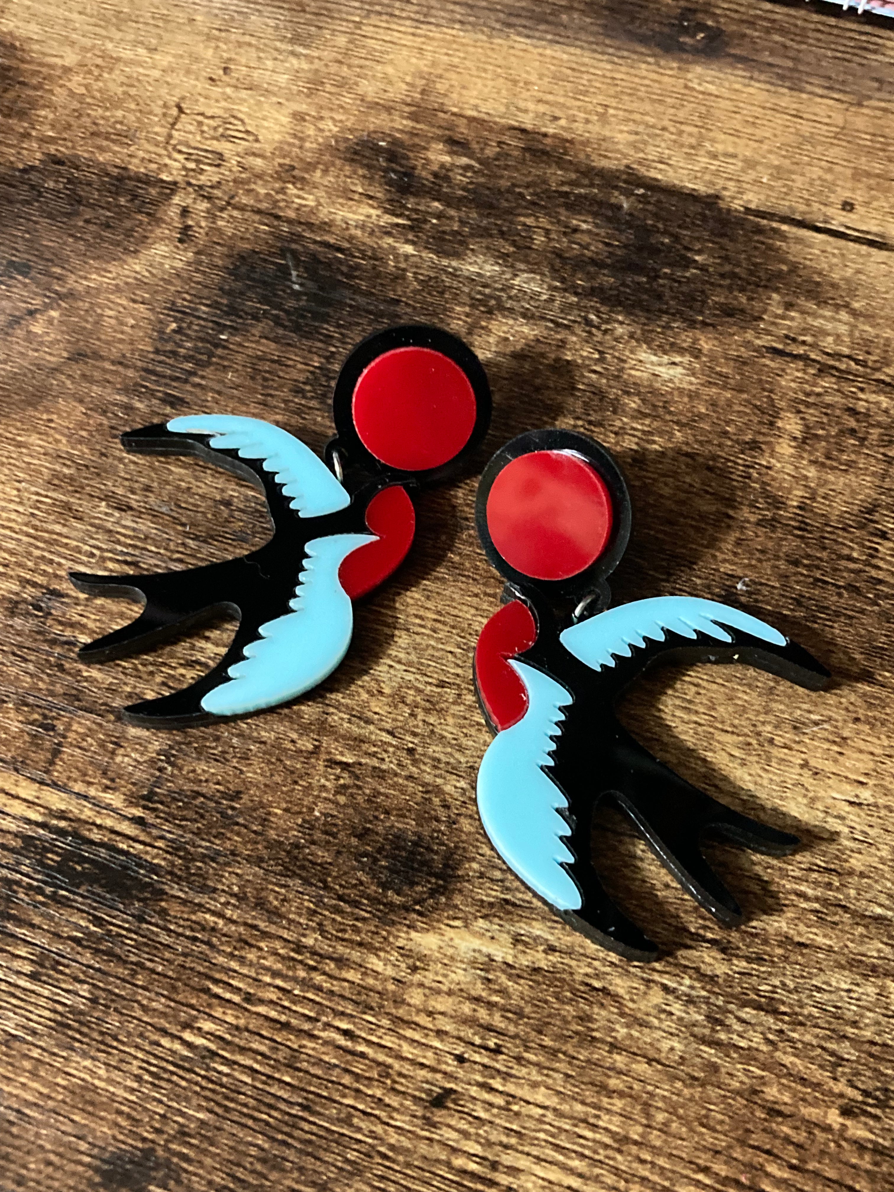 Oversized acrylic bluebird earrings