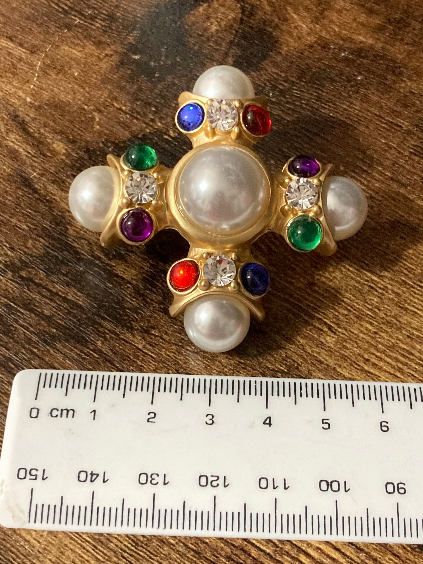 Large diamanté pearl Maltese cross brooch and pendant