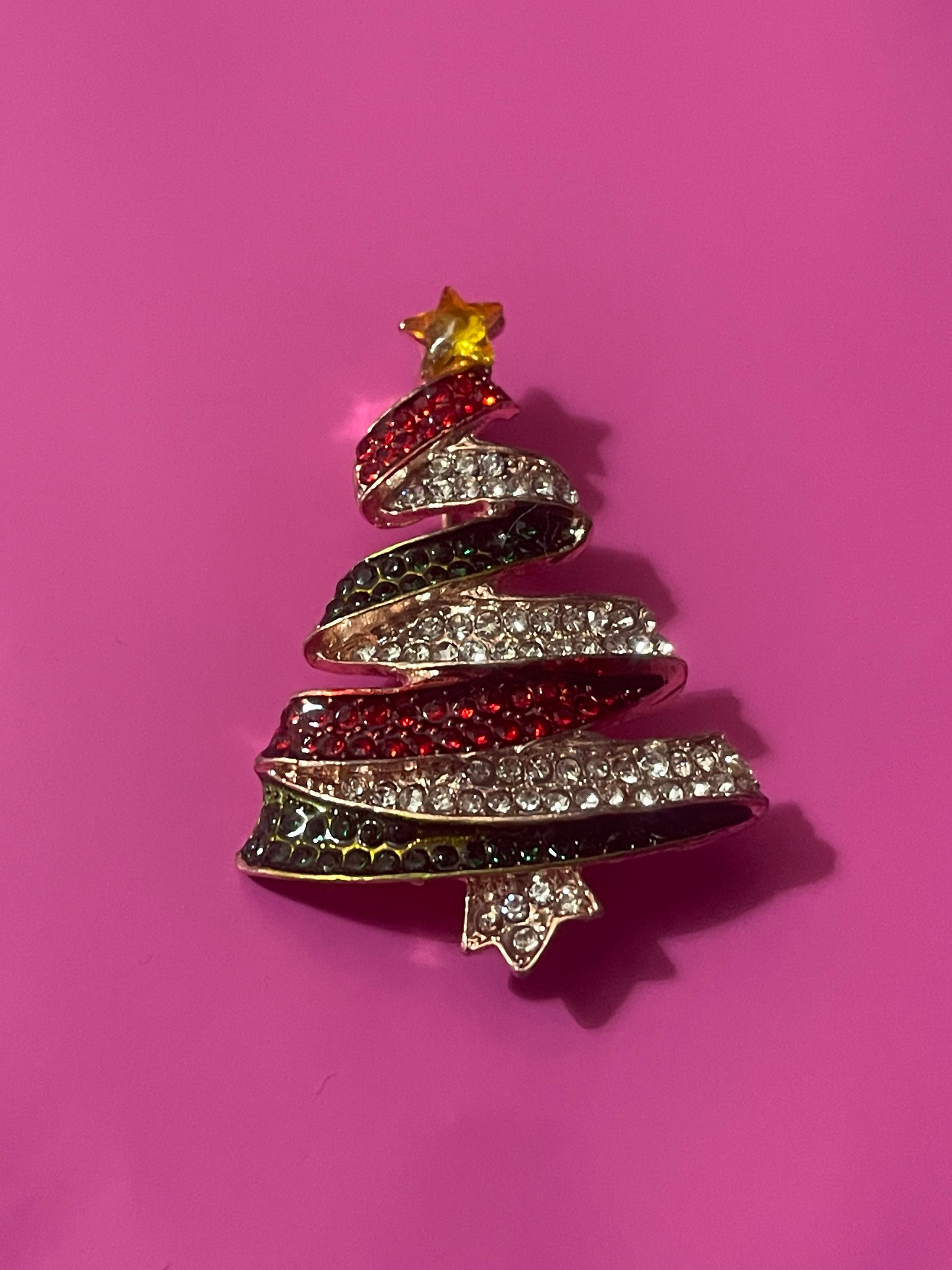 Diamanté Christmas tree brooch