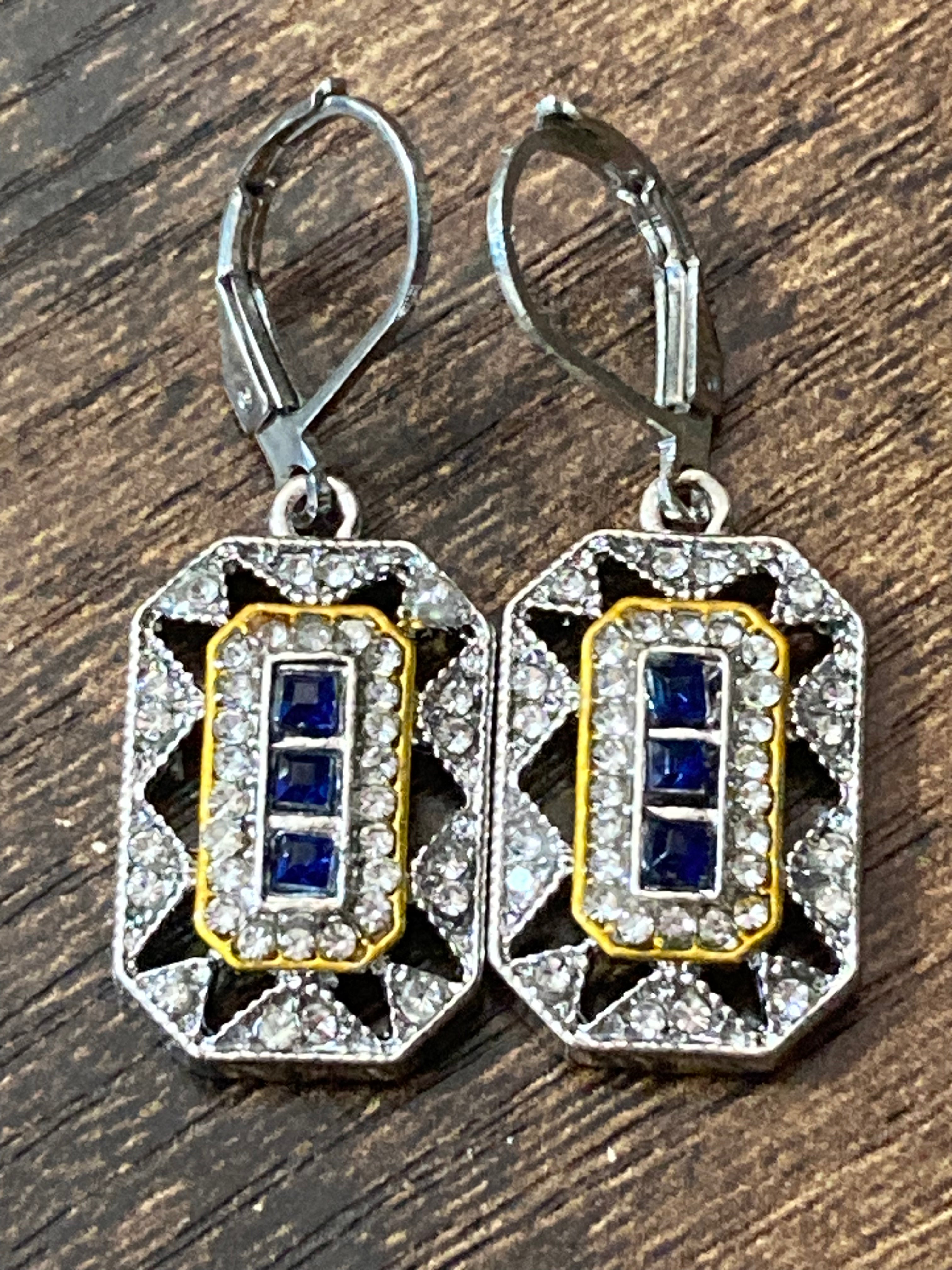 Art deco sapphire diamanté reproduction earrings