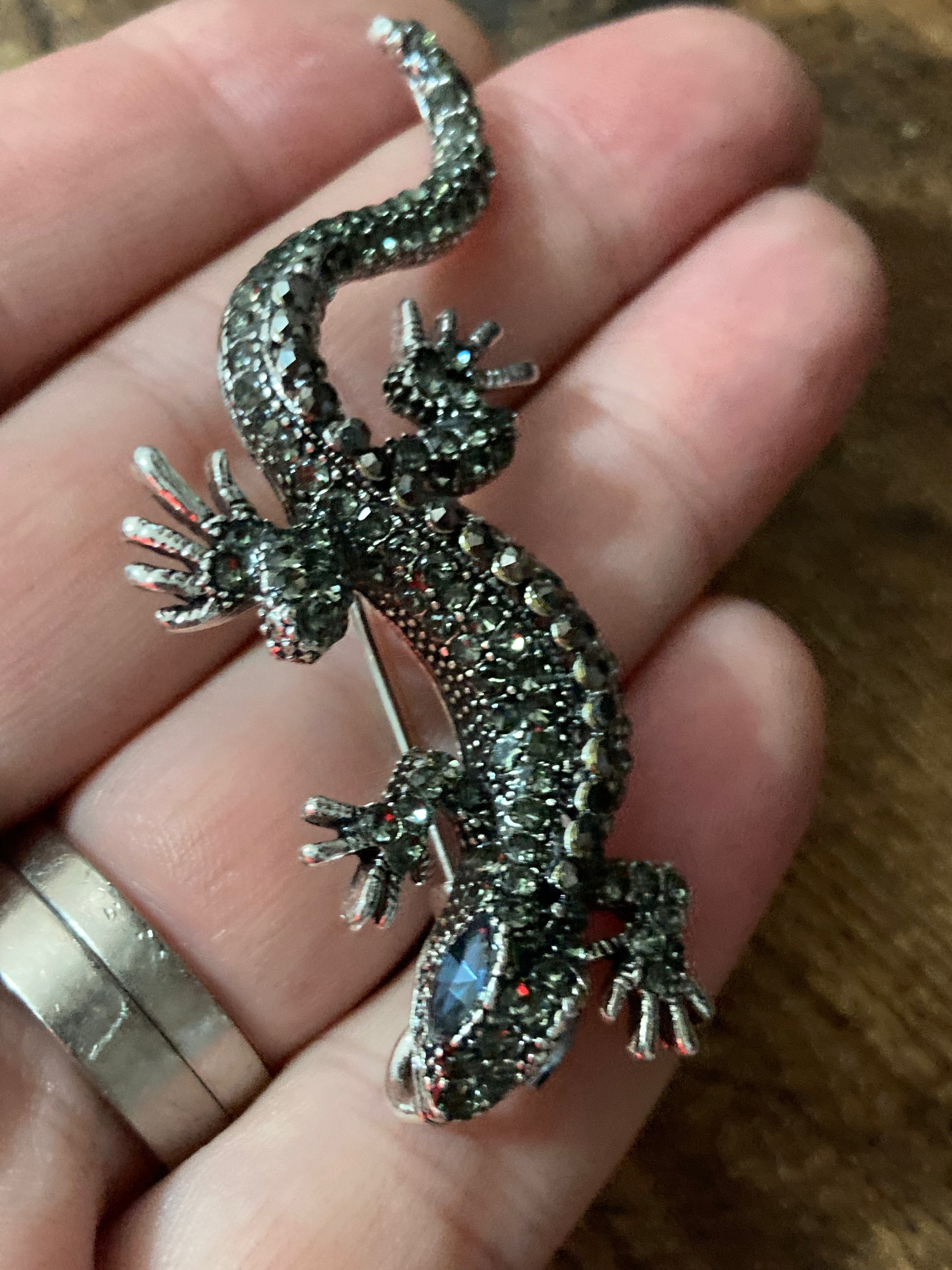 Diamanté lizard brooch and pendant