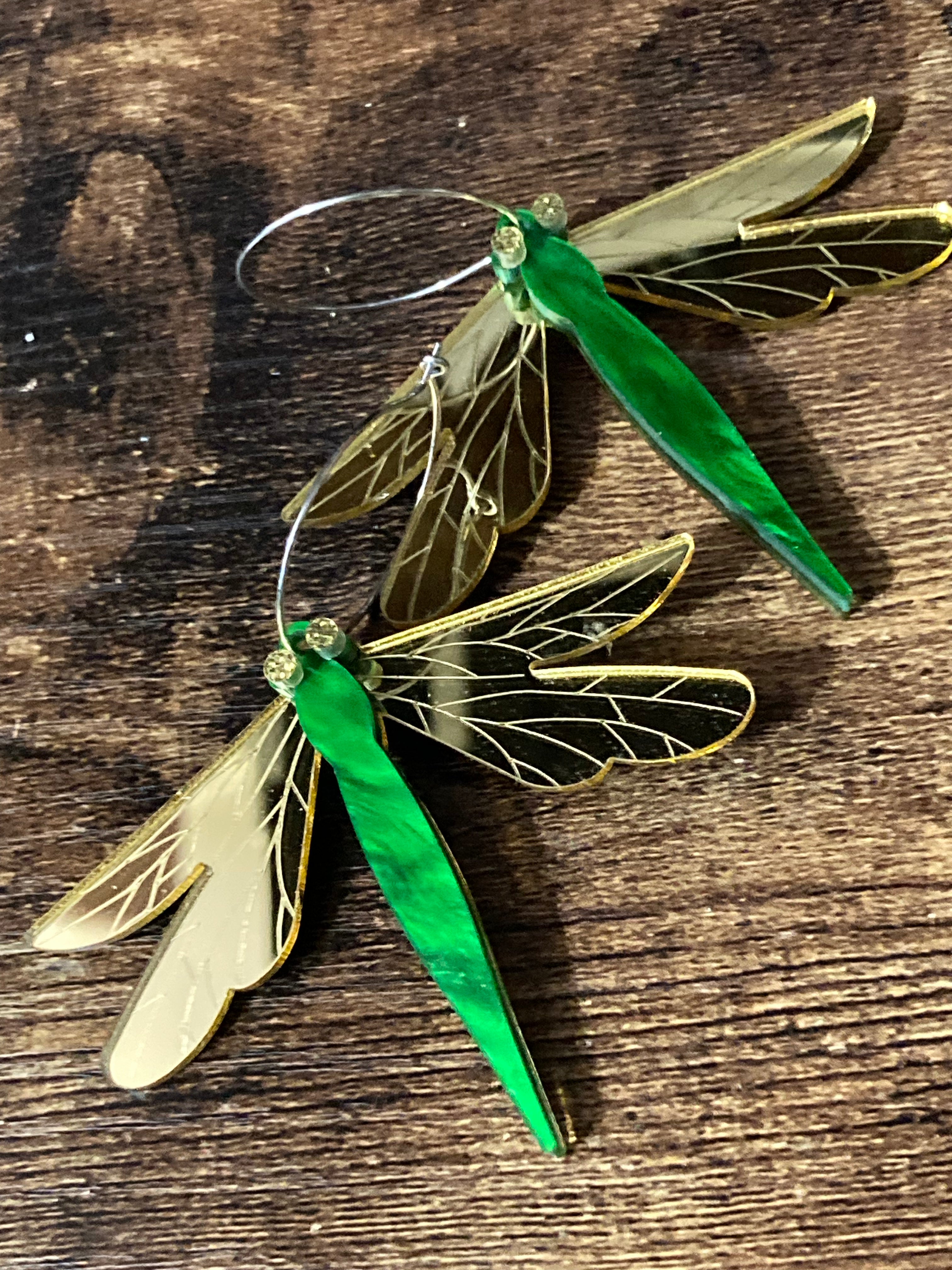 Mirror shine large dragon fly drop earrings