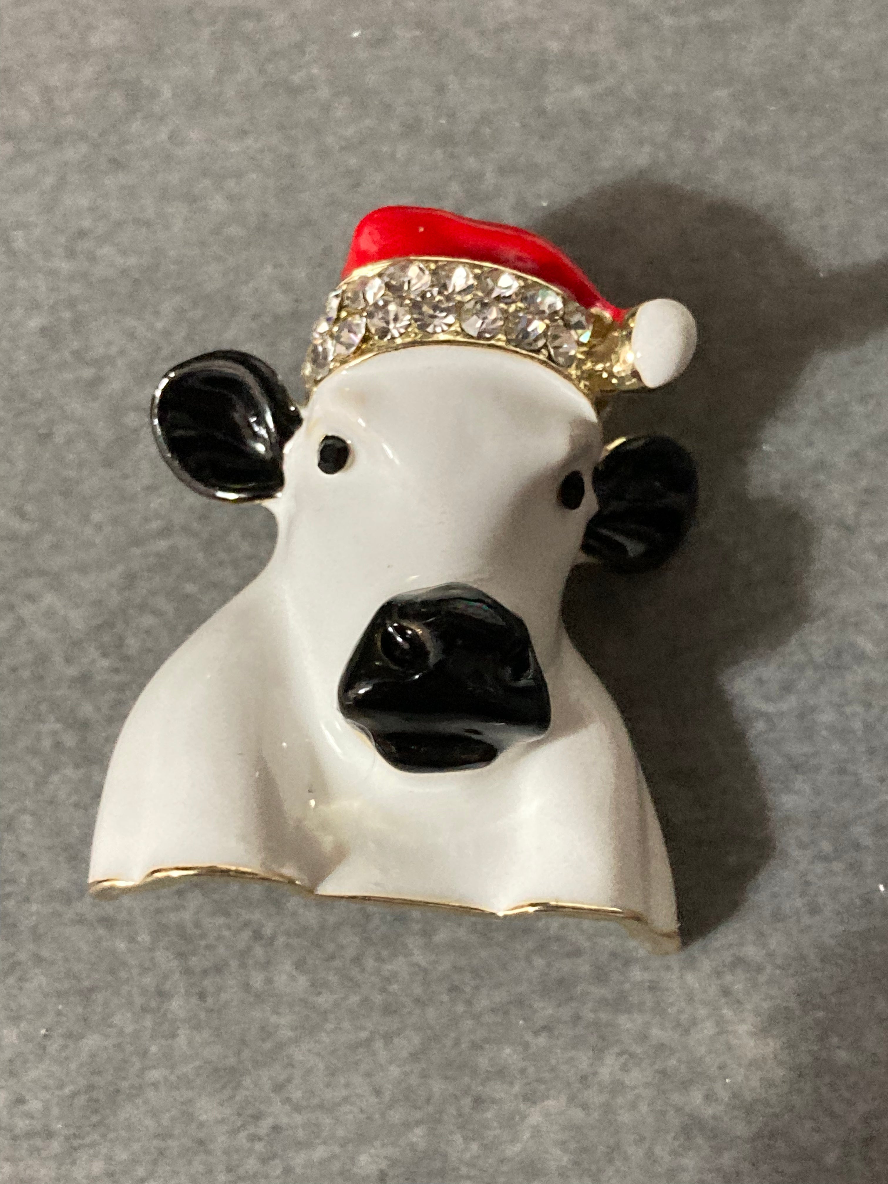 Diamanté Christmas Cow brooch