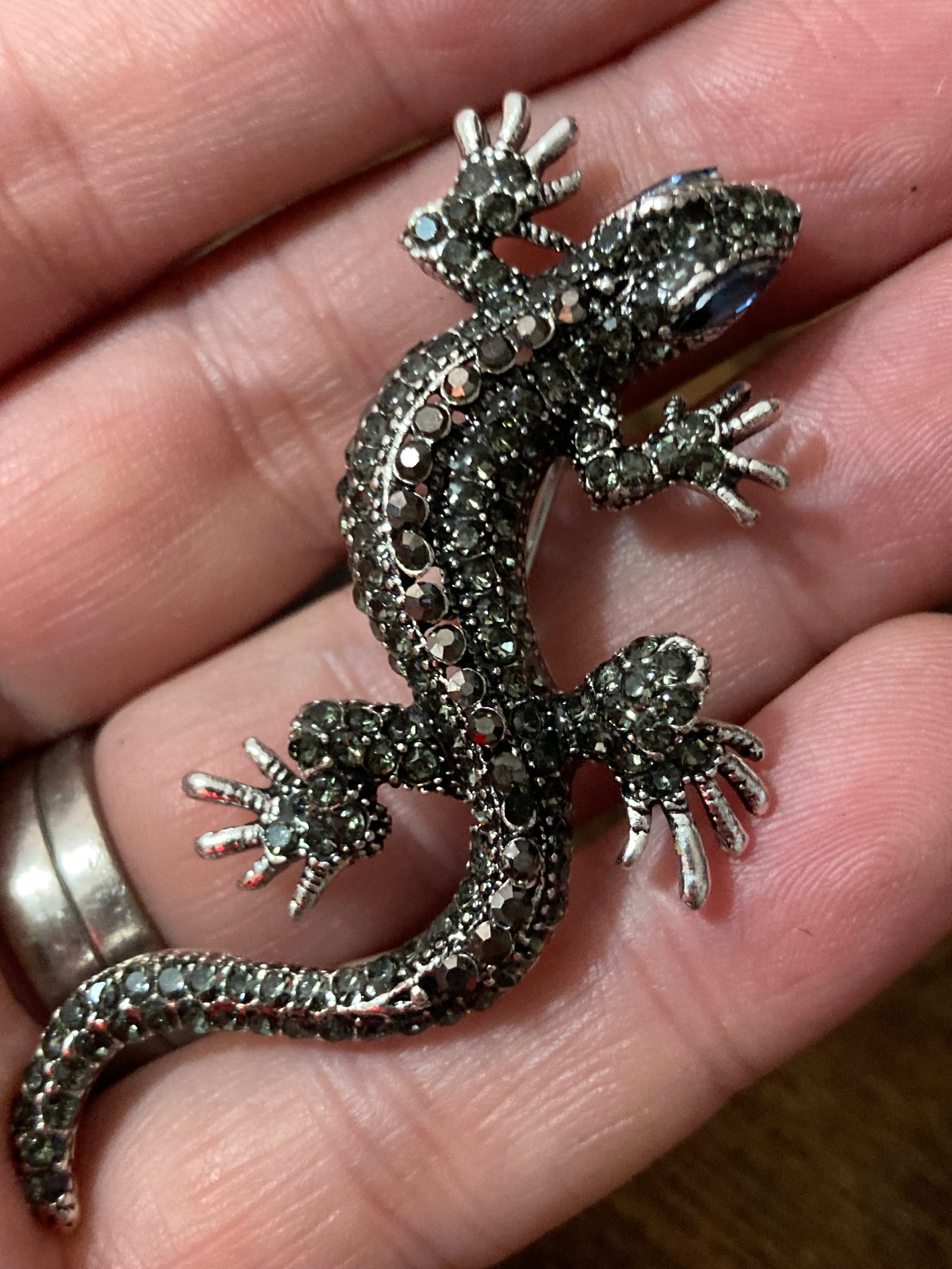 Diamanté lizard brooch and pendant