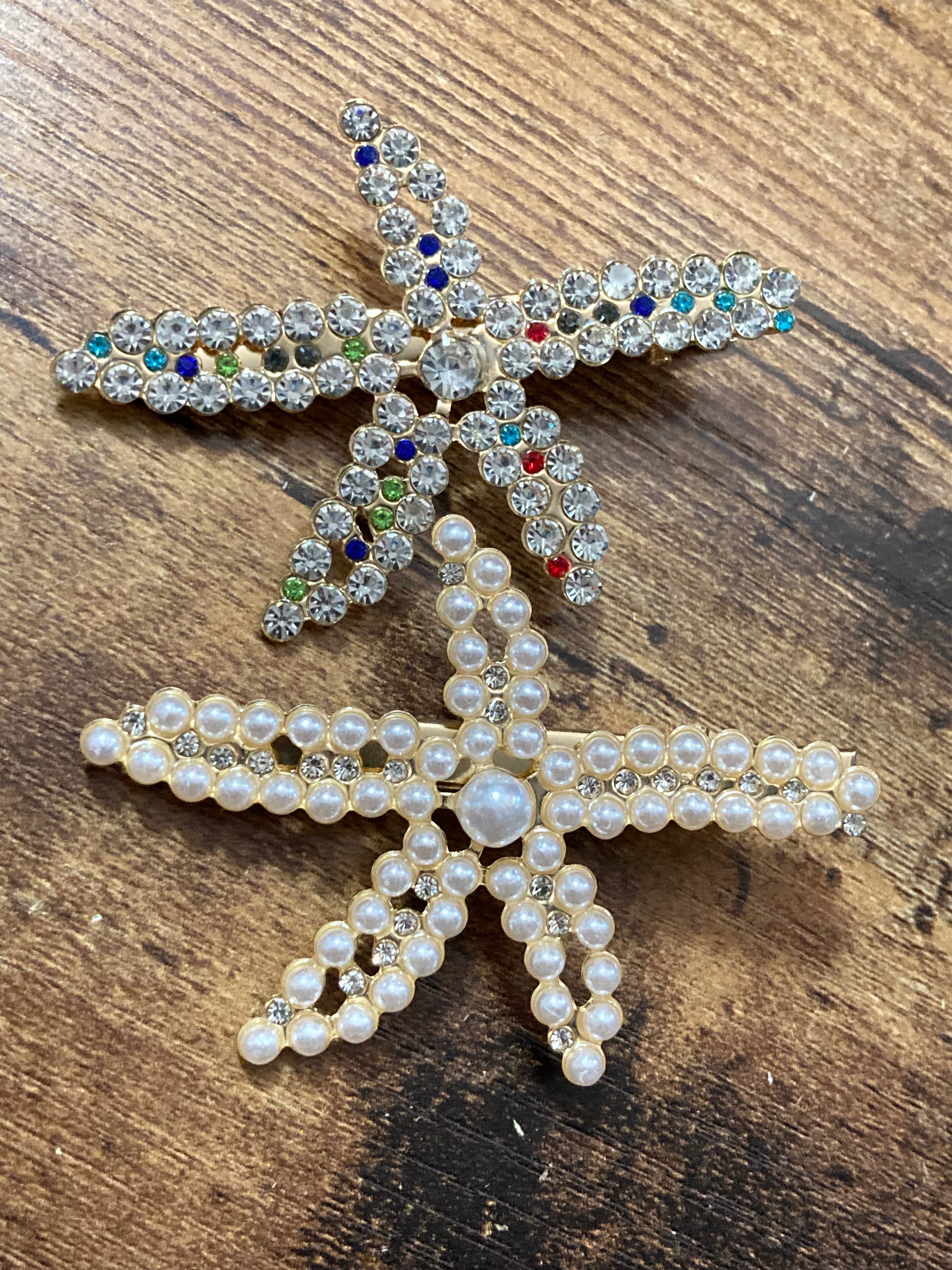 Nautical starfish clear and rainbow diamanté gold tone hair clip