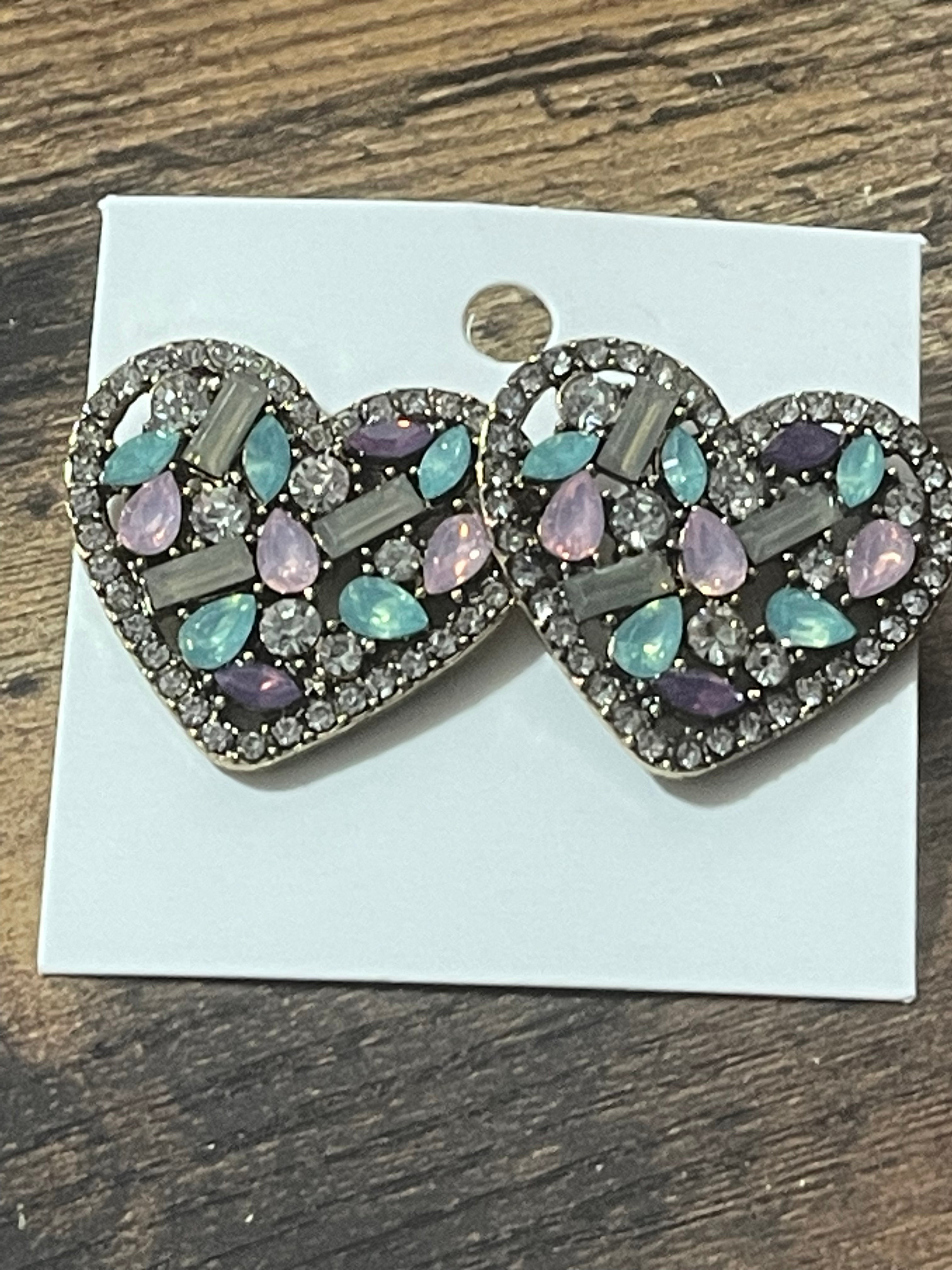 Large pastel diamanté Crystal love heart earrings