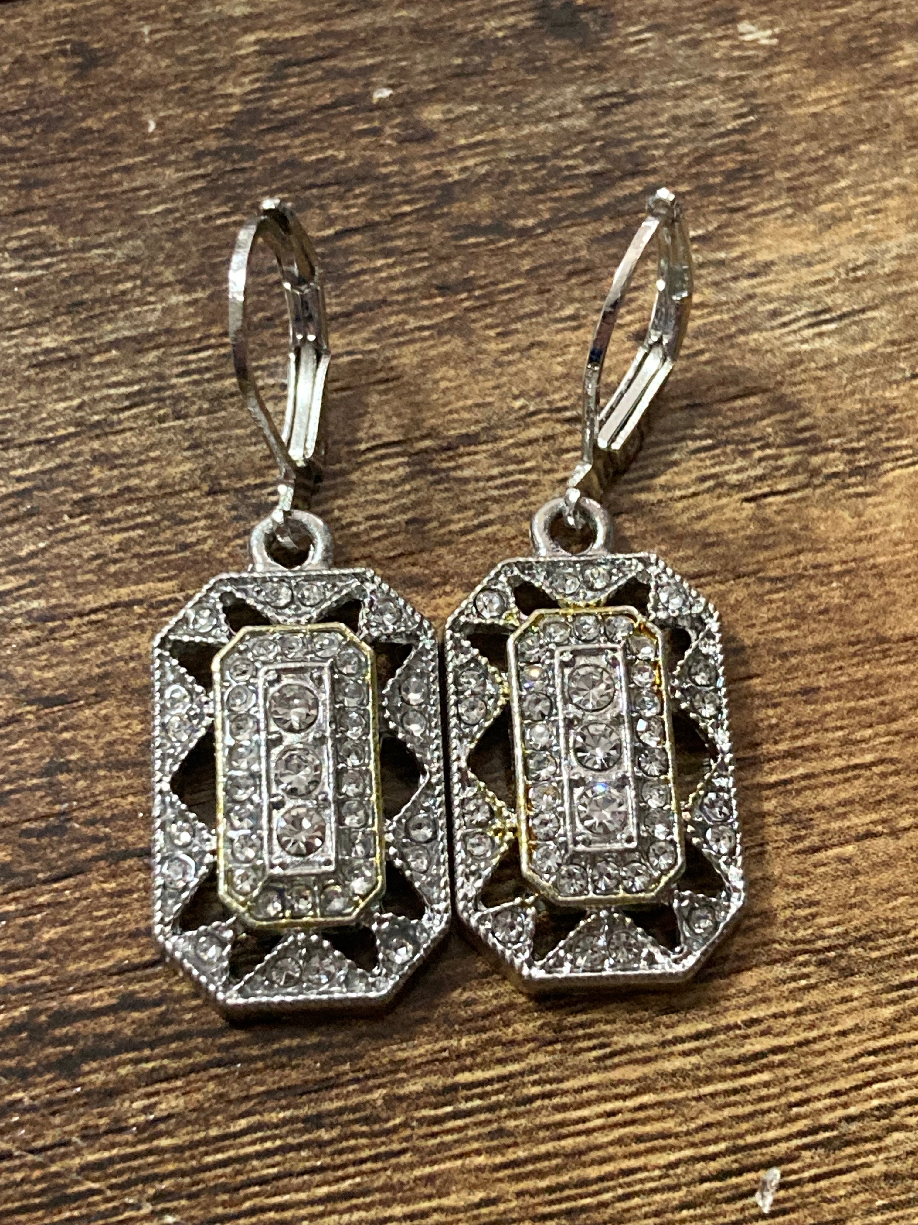 Art deco diamanté geometric octagonal earrings