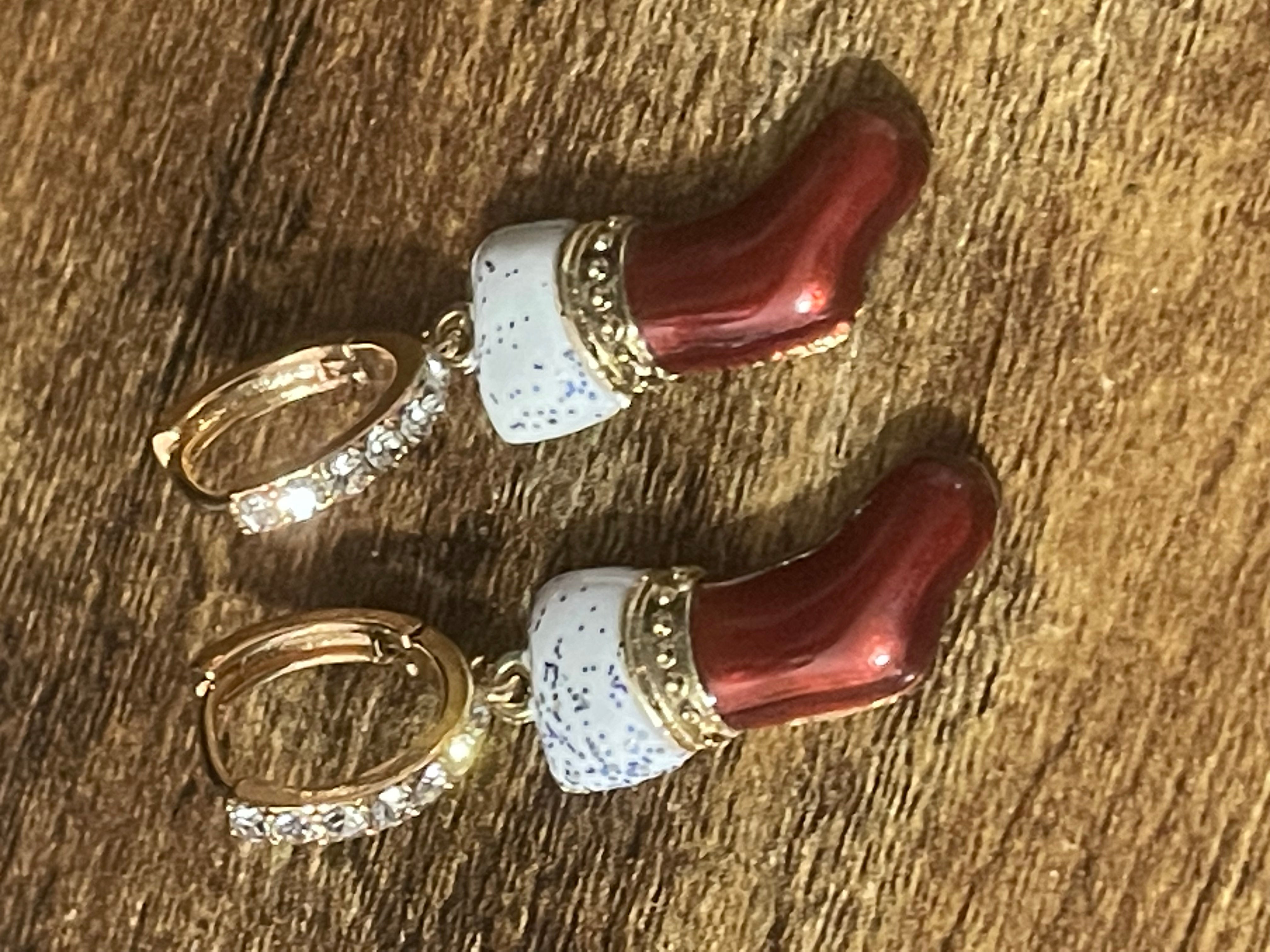 Novelty Christmas stocking red enamel diamanté earrings