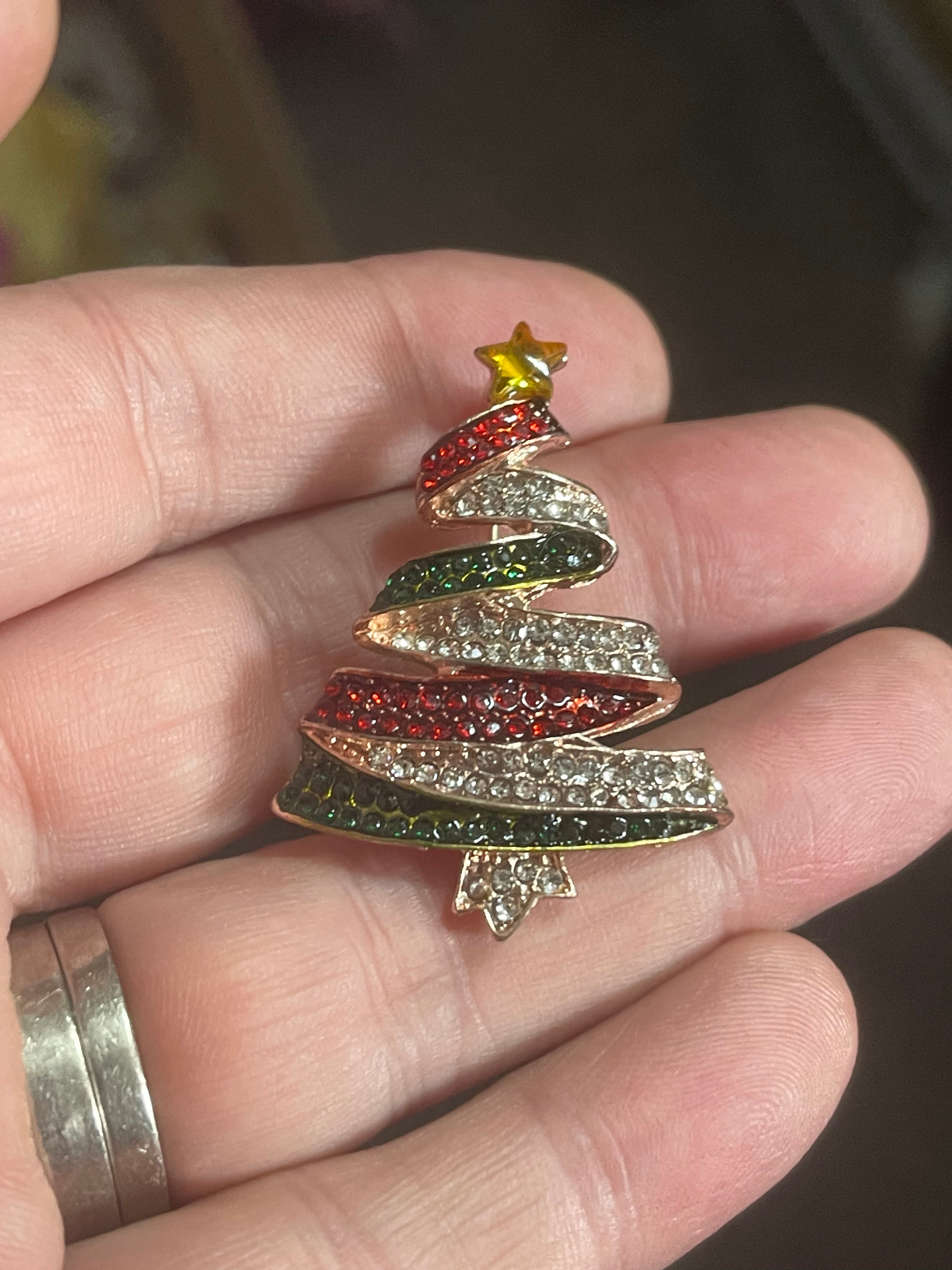 Diamanté Christmas tree brooch