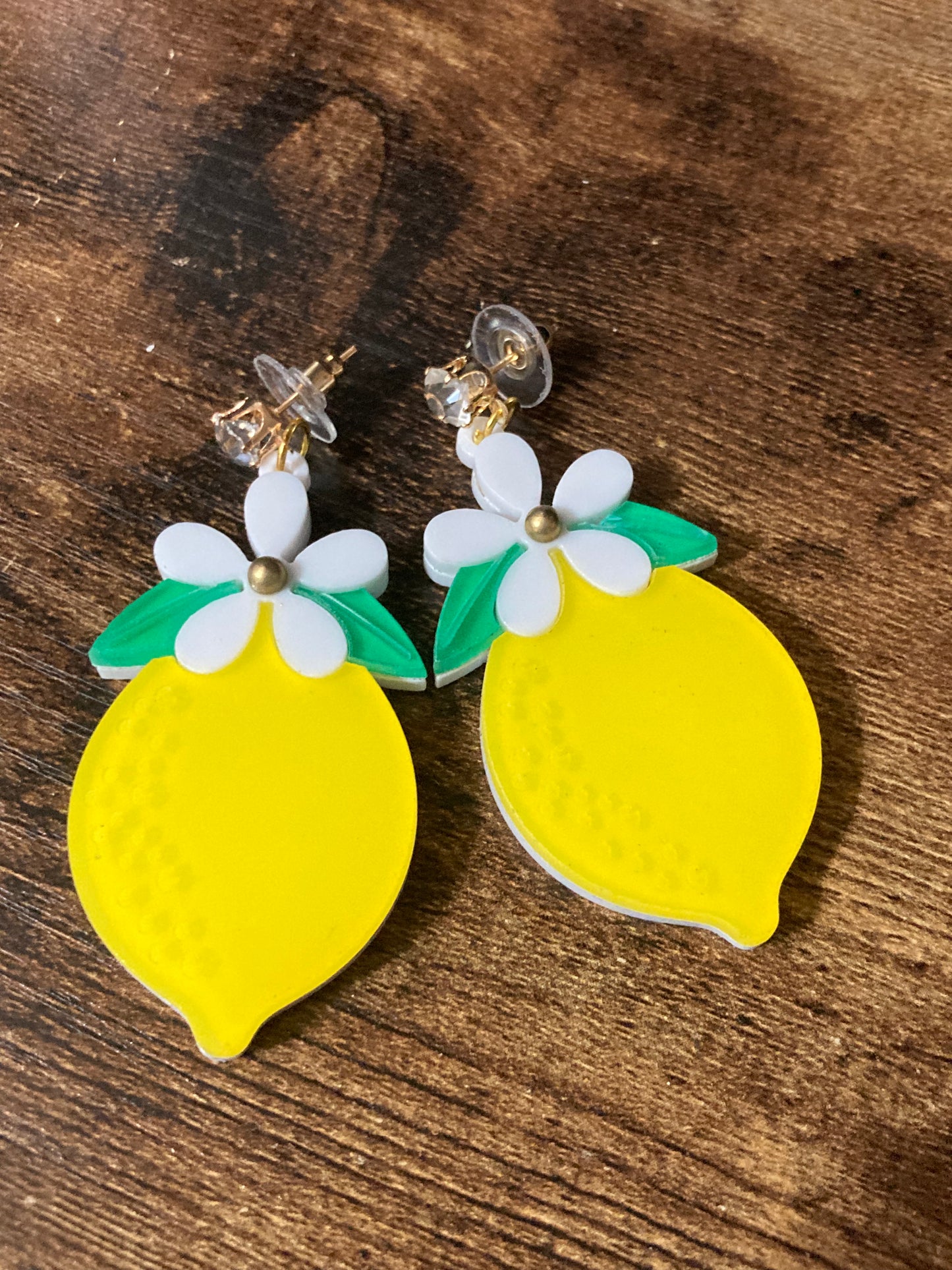 Acrylic yellow lemon fruit earrings