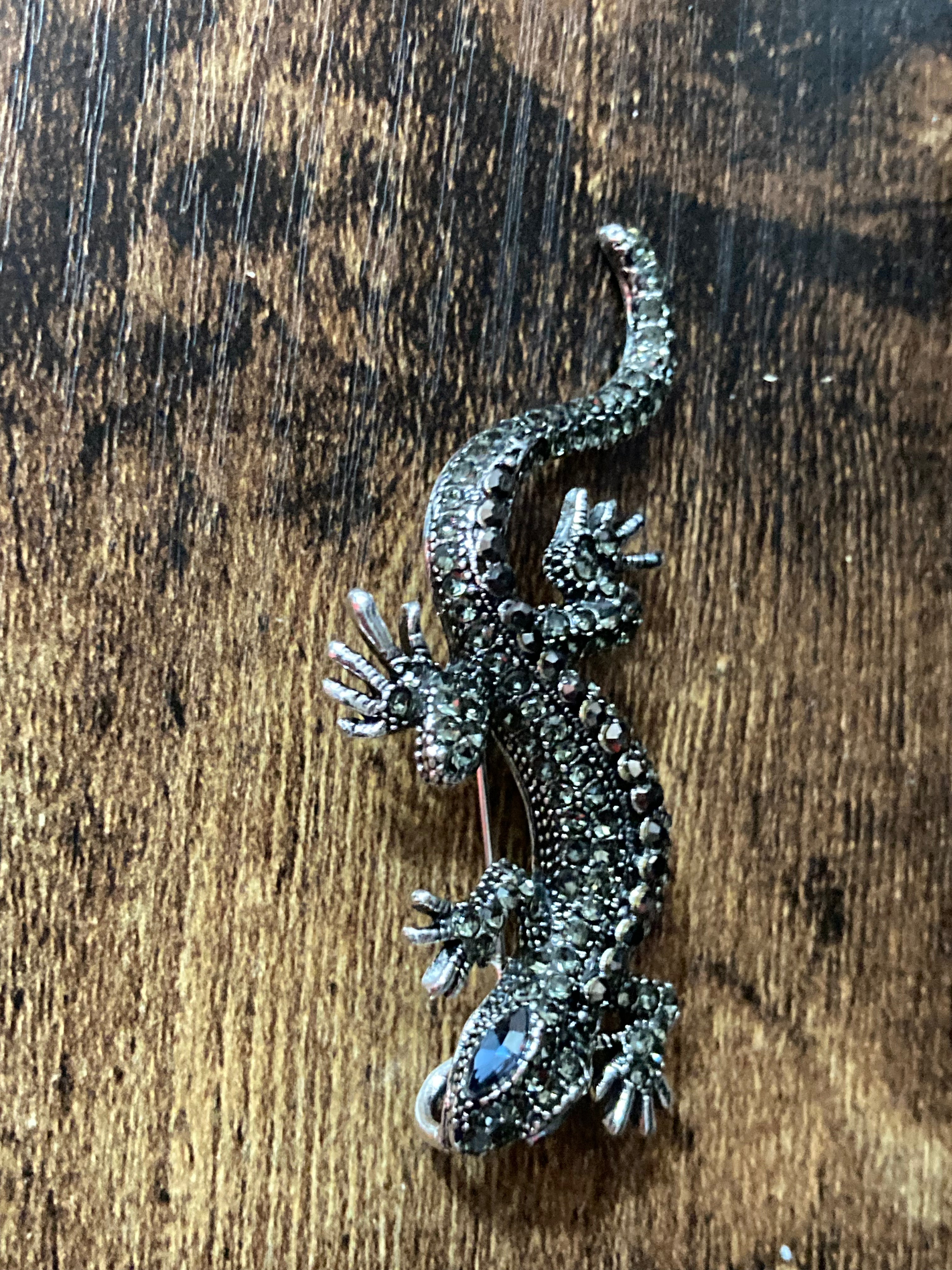 Diamanté lizard brooch and pendant