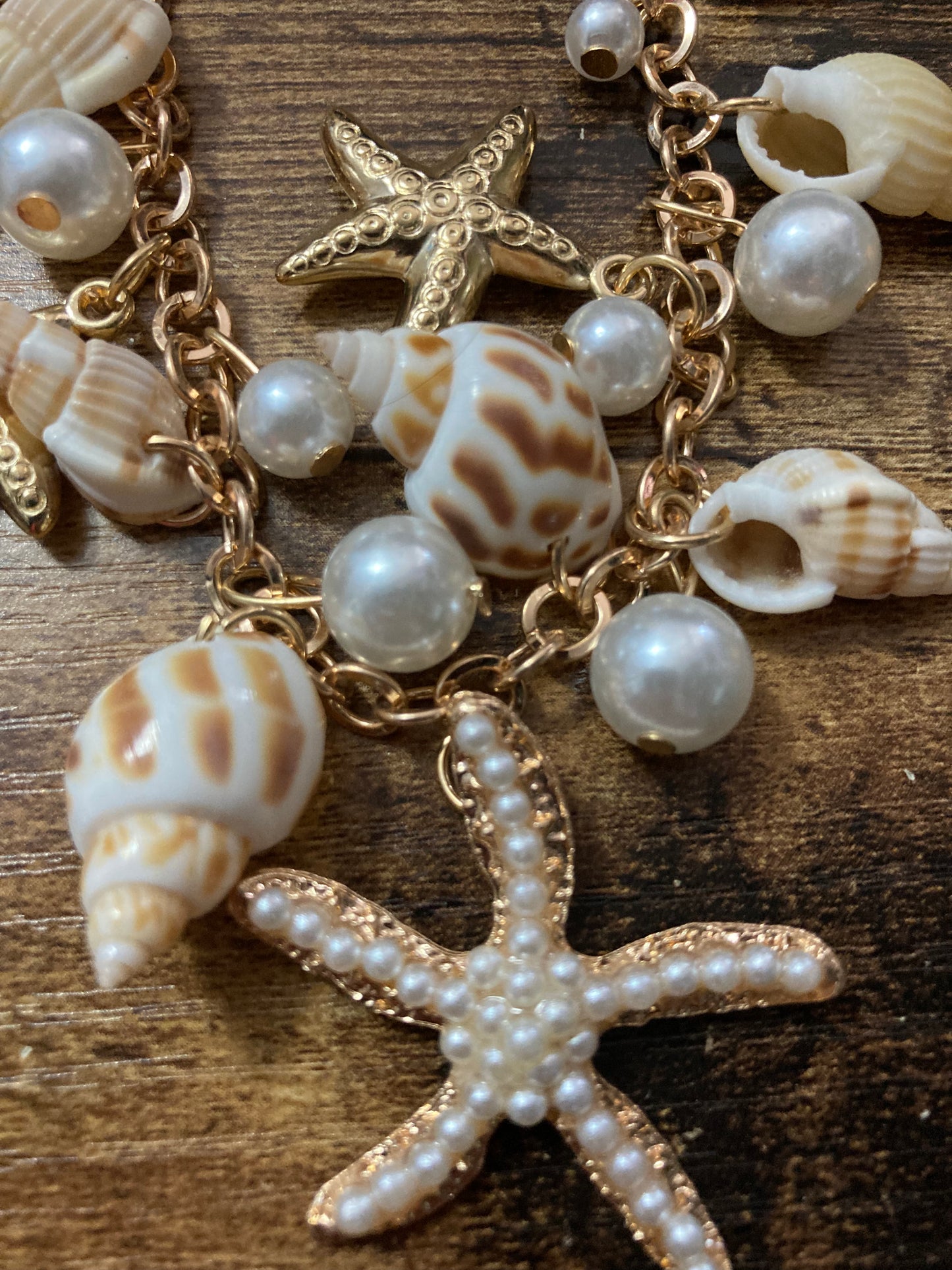 Tropical seashell pearl charm bracelet