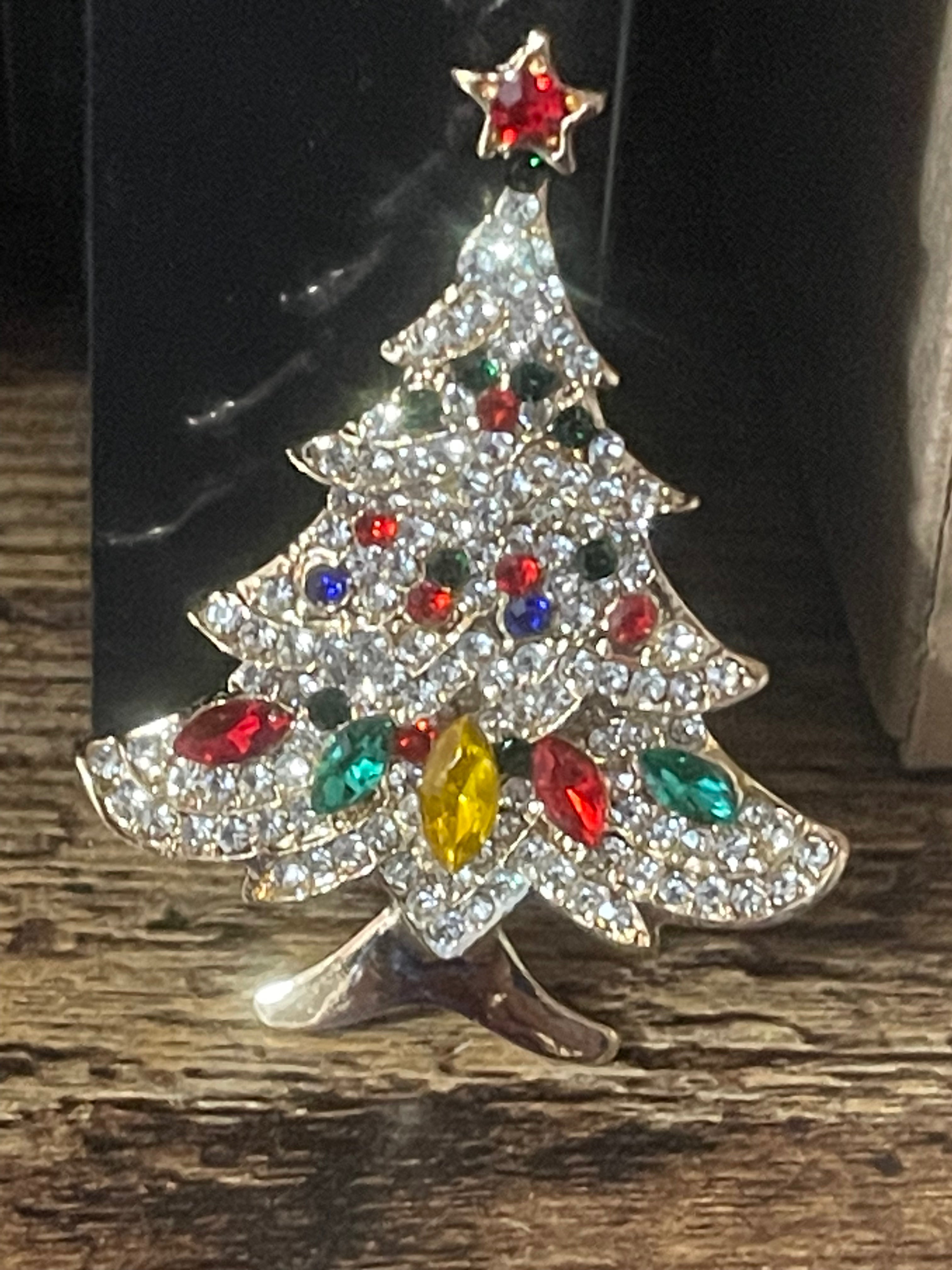 Rainbow Crystal diamanté Christmas tree brooch